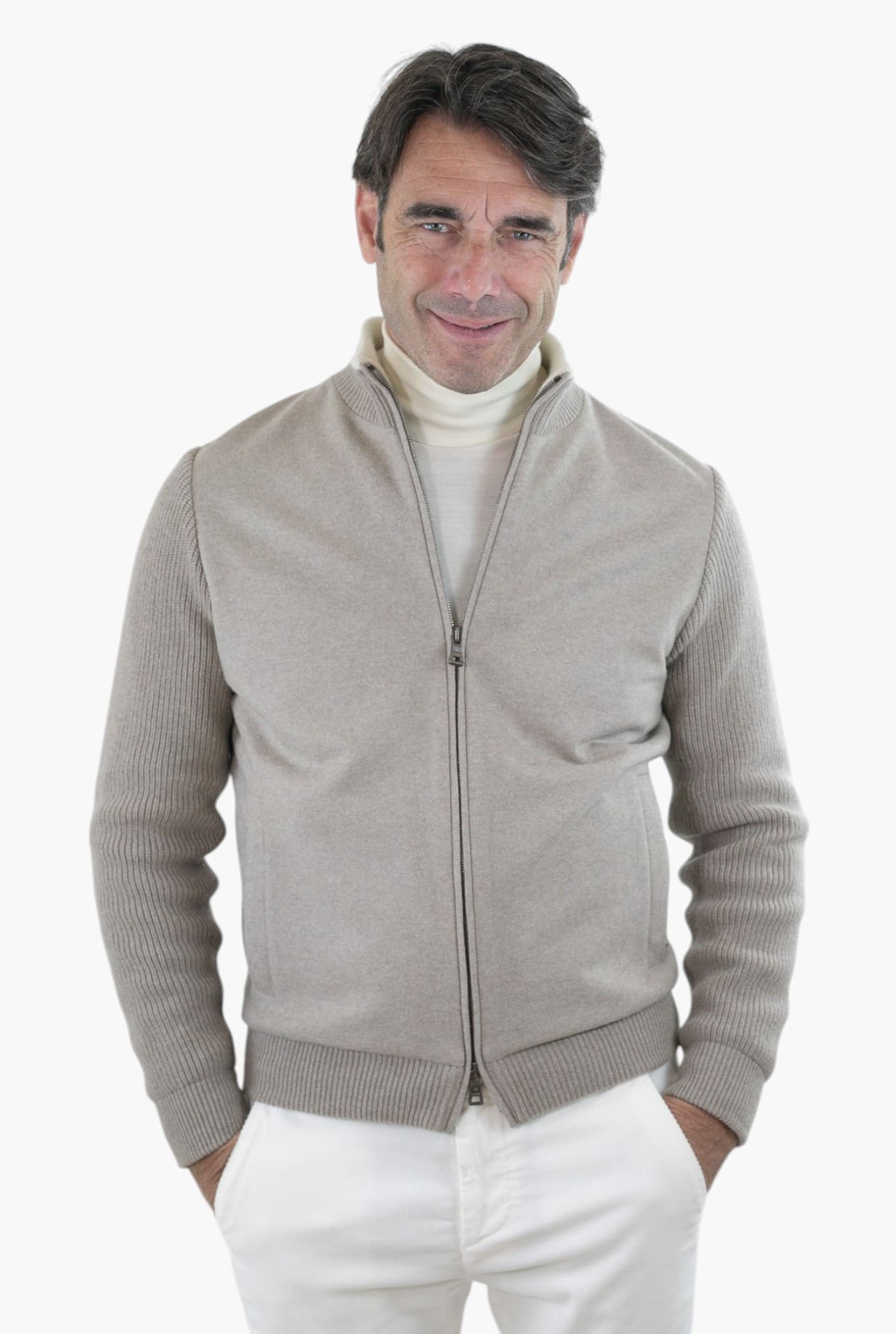 FIORONI Bomber in Maglia Full Zip Greige