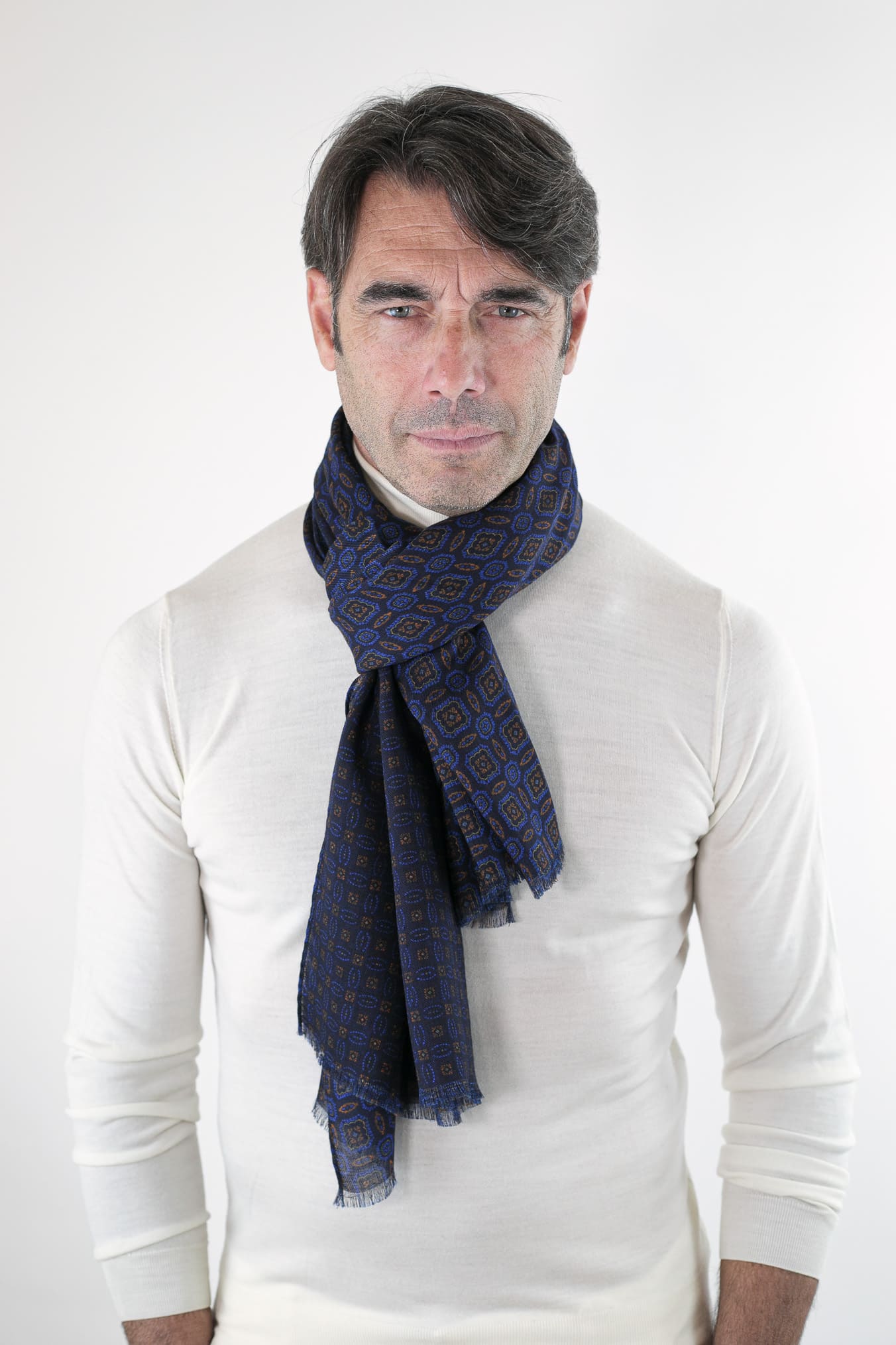 Sciarpa Cashmere Fantasia Blu e Marrone