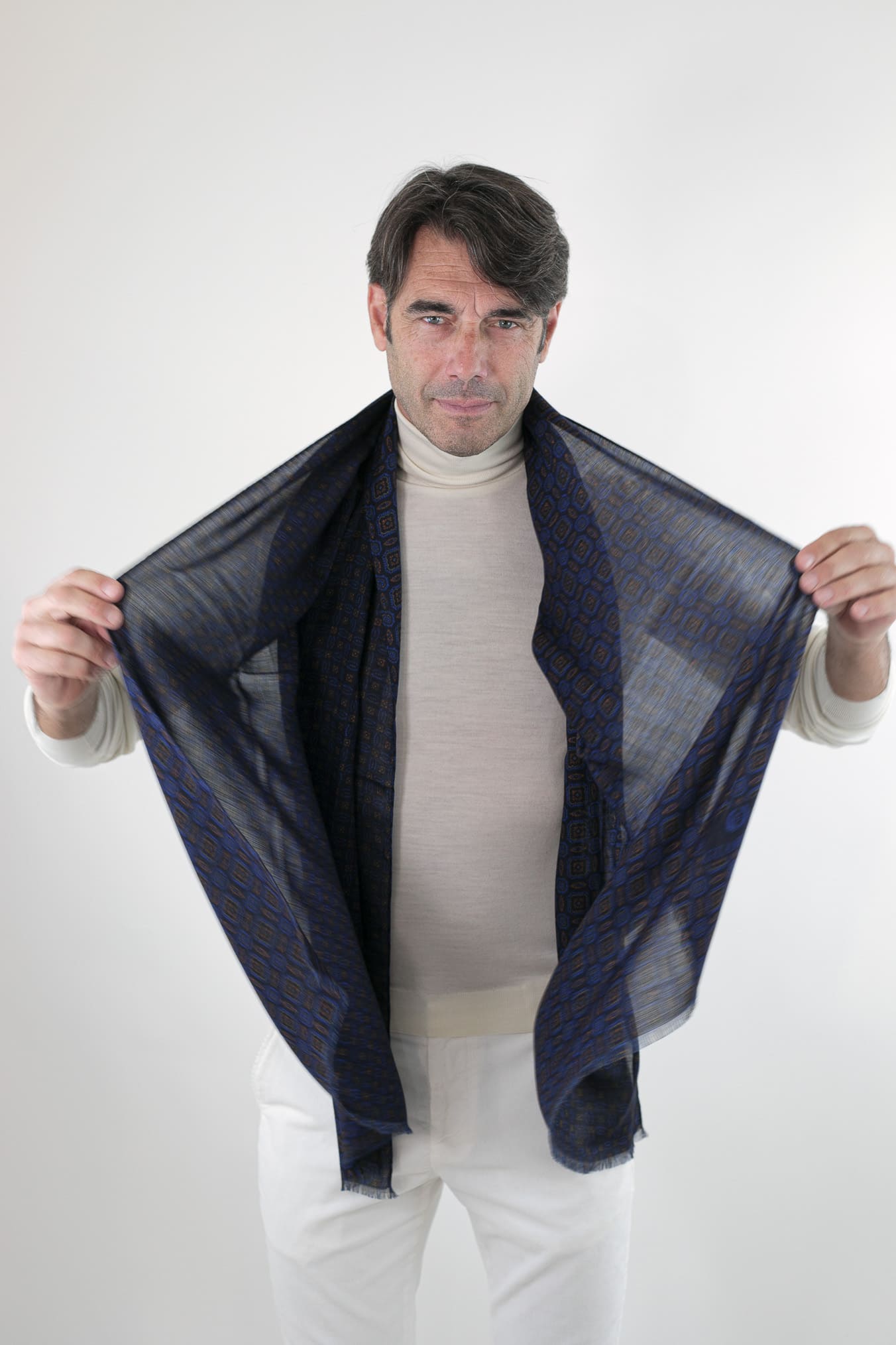 Sciarpa Cashmere Fantasia Blu e Marrone