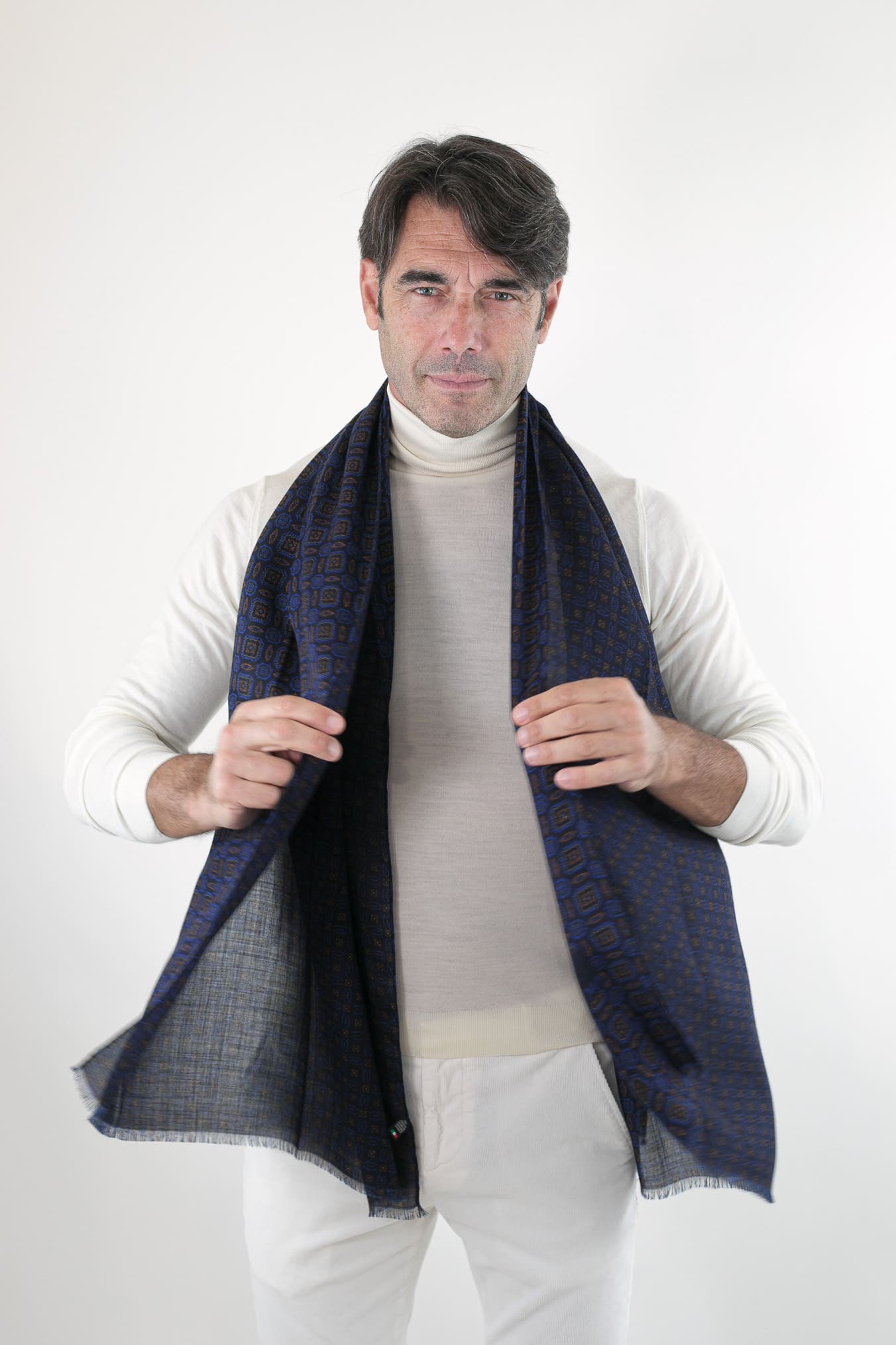 Sciarpa Cashmere Fantasia Blu e Marrone