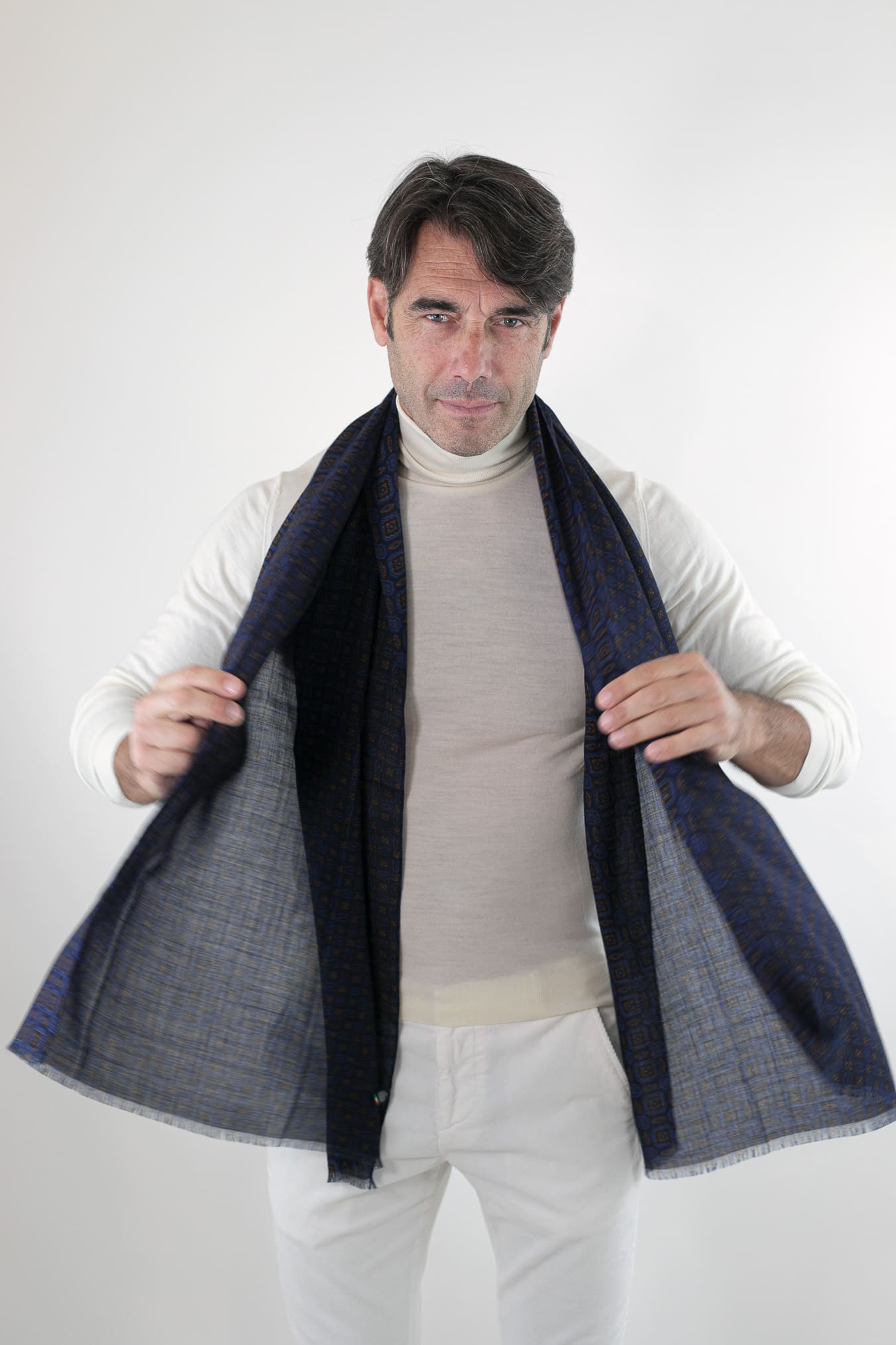 Sciarpa Cashmere Fantasia Blu e Marrone