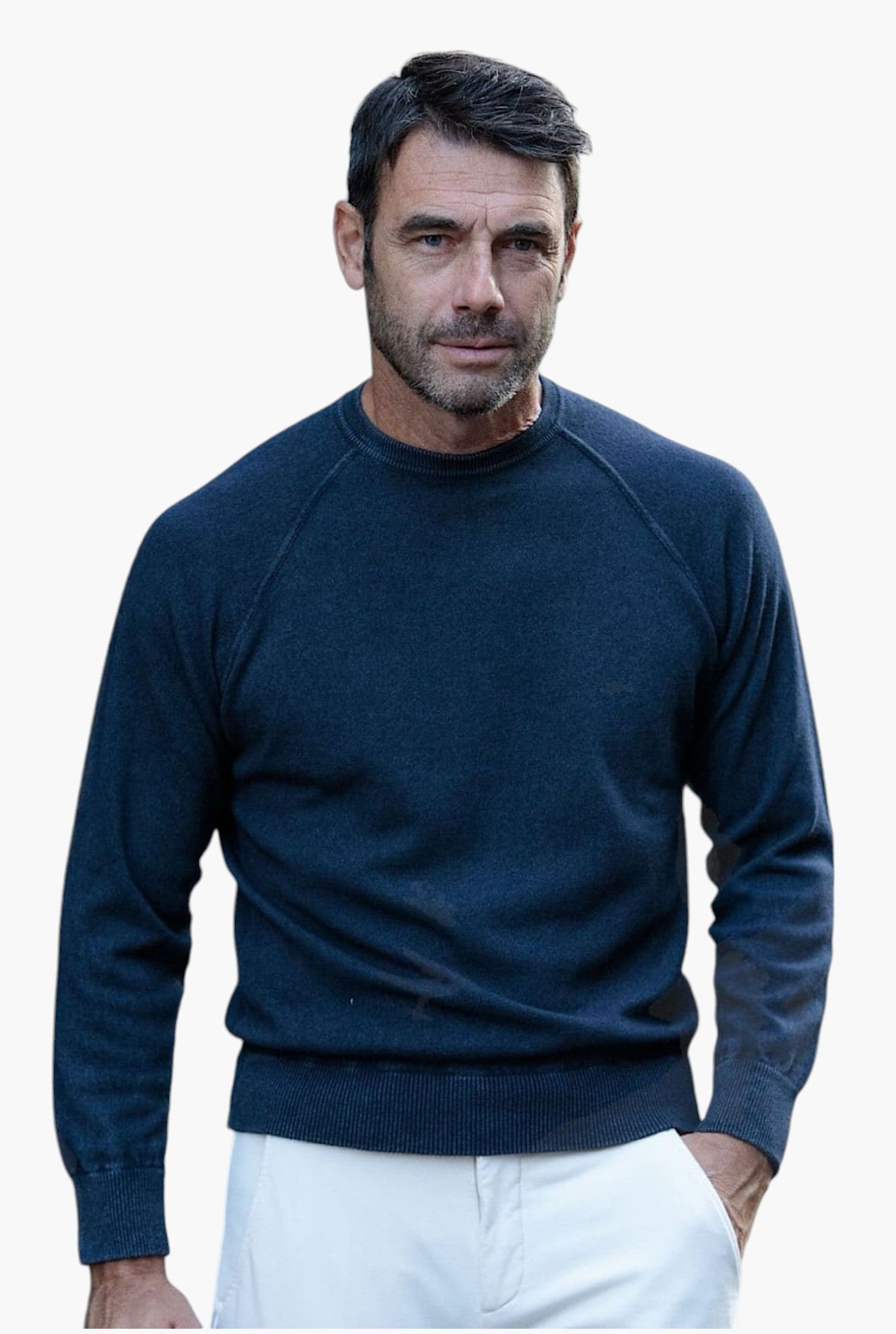 GUARINO Girocollo Raglan Cashmere Old Dyed Blu