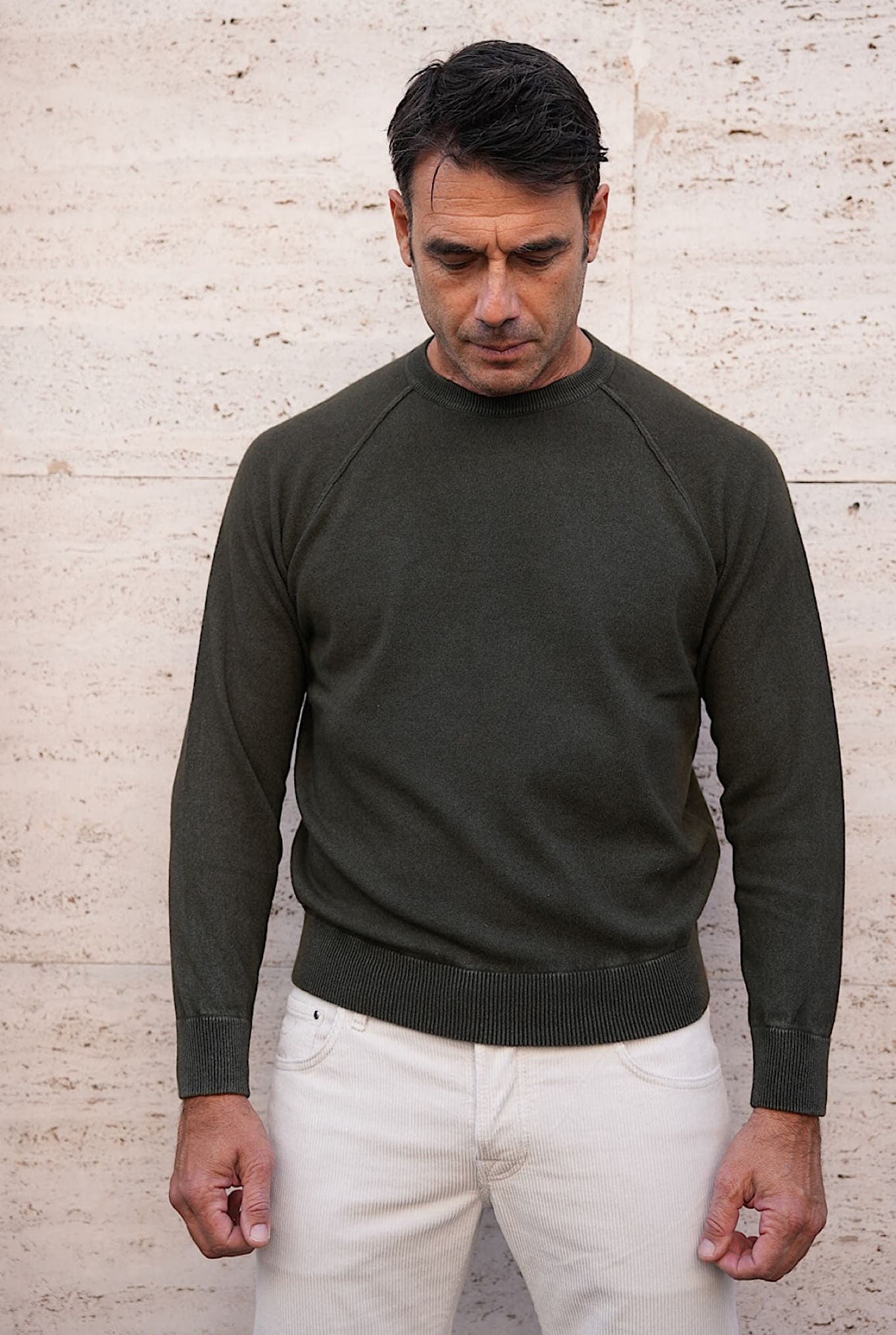 GUARINO Girocollo Raglan Cashmere Old Dyed Verde Loden