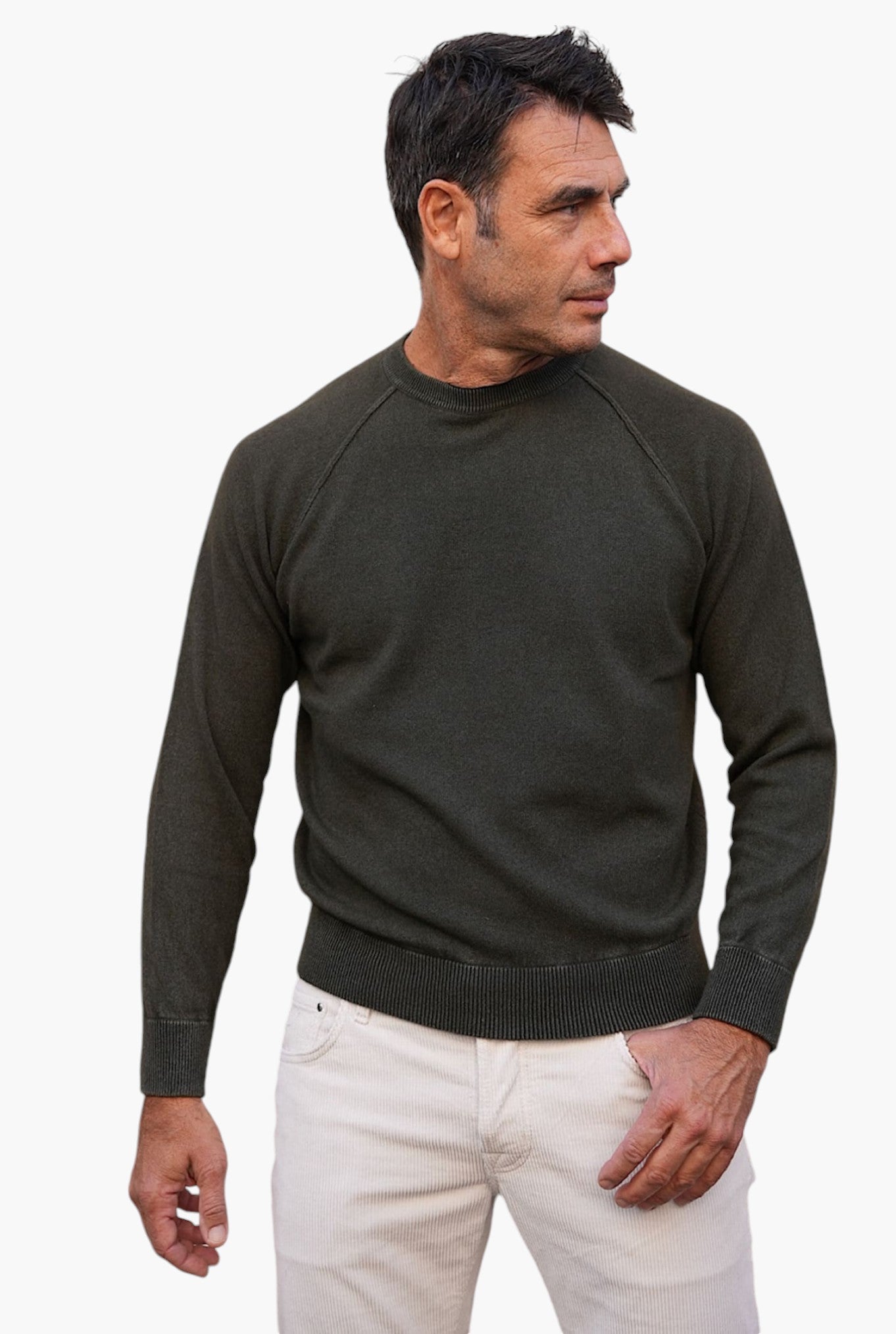 GUARINO Girocollo Raglan Cashmere Old Dyed Verde Loden