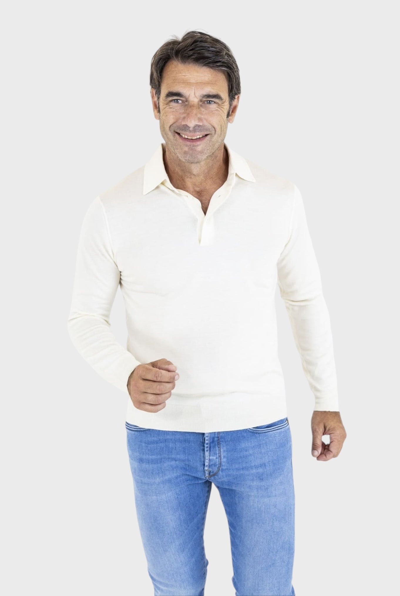 GUARINO Polo Cashmere e Seta Manica Lunga Bianco Panna