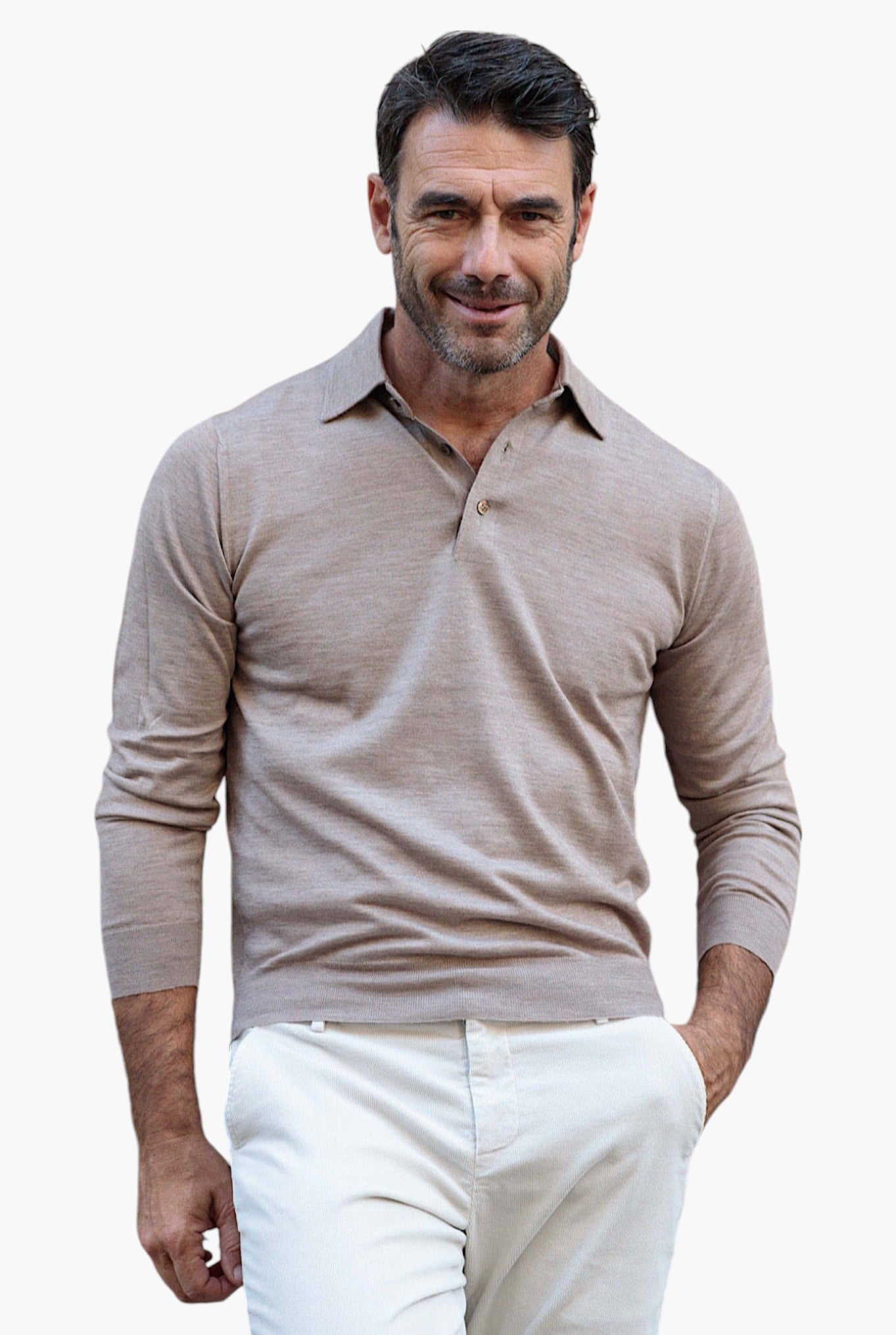 Polo Cashmere e Seta Manica Lunga Beige