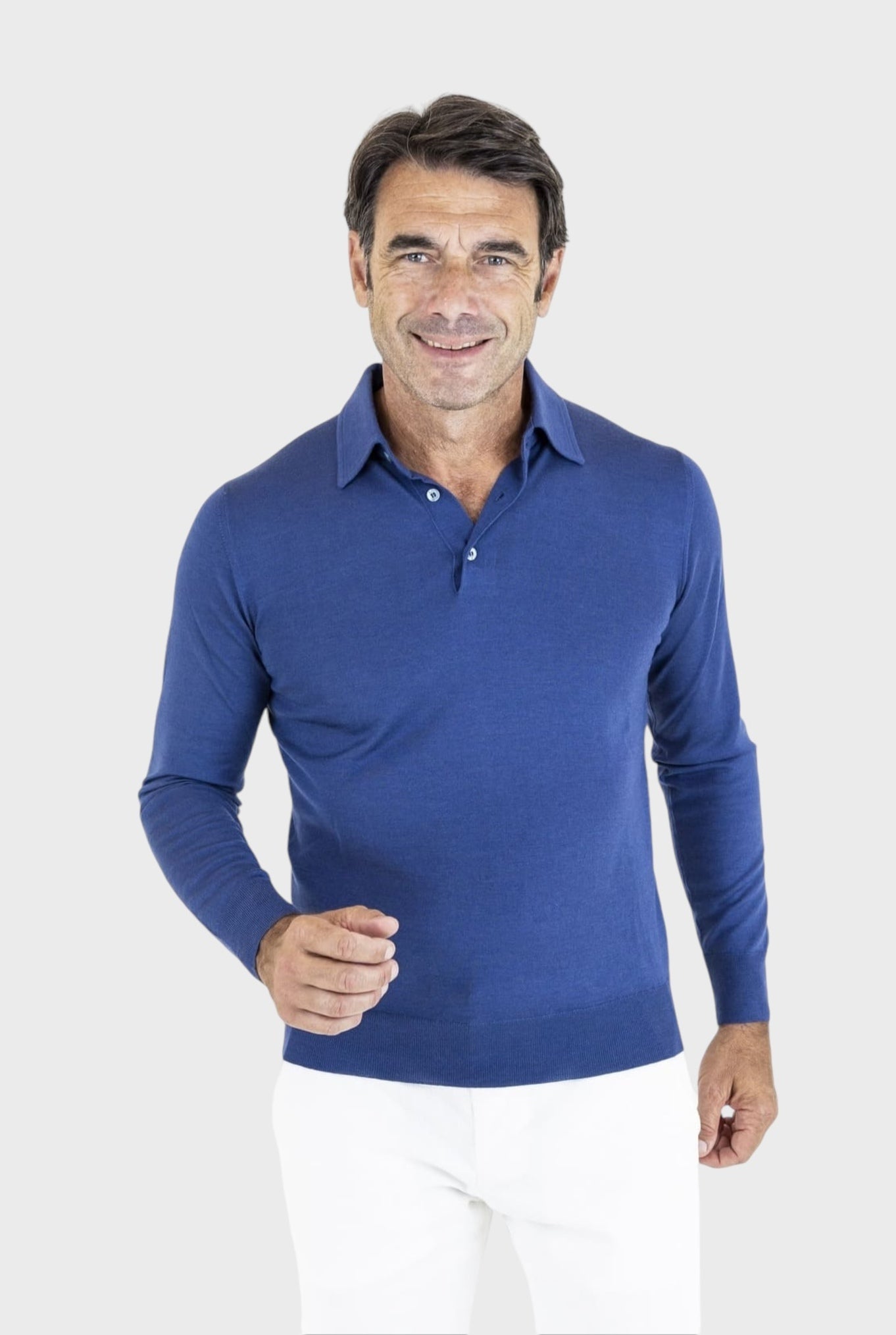 GUARINO Light Blue Long Sleeve Cashmere and Silk Polo Shirt