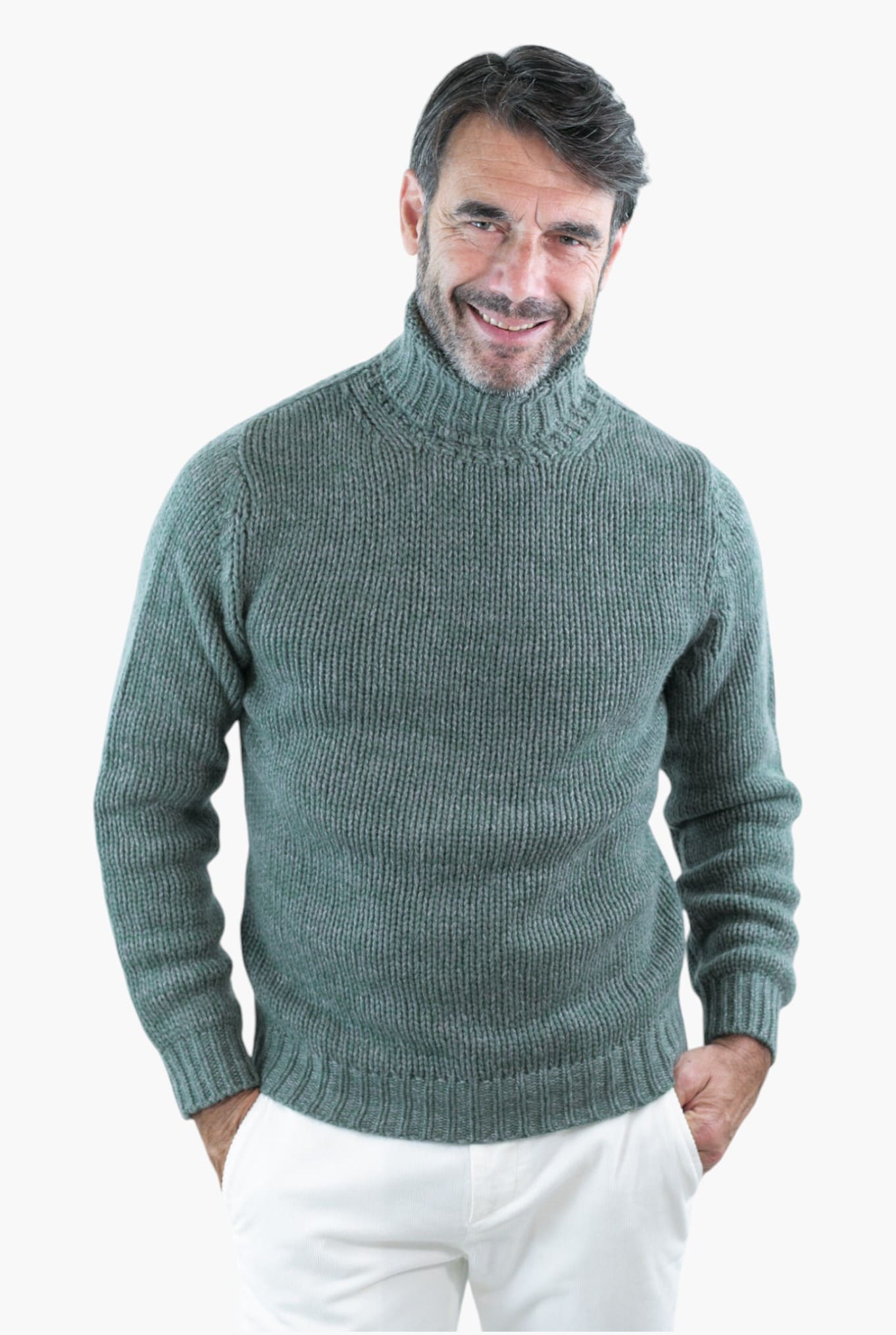 GUARINO 6-Ply Cashmere Mélange Green Turtleneck