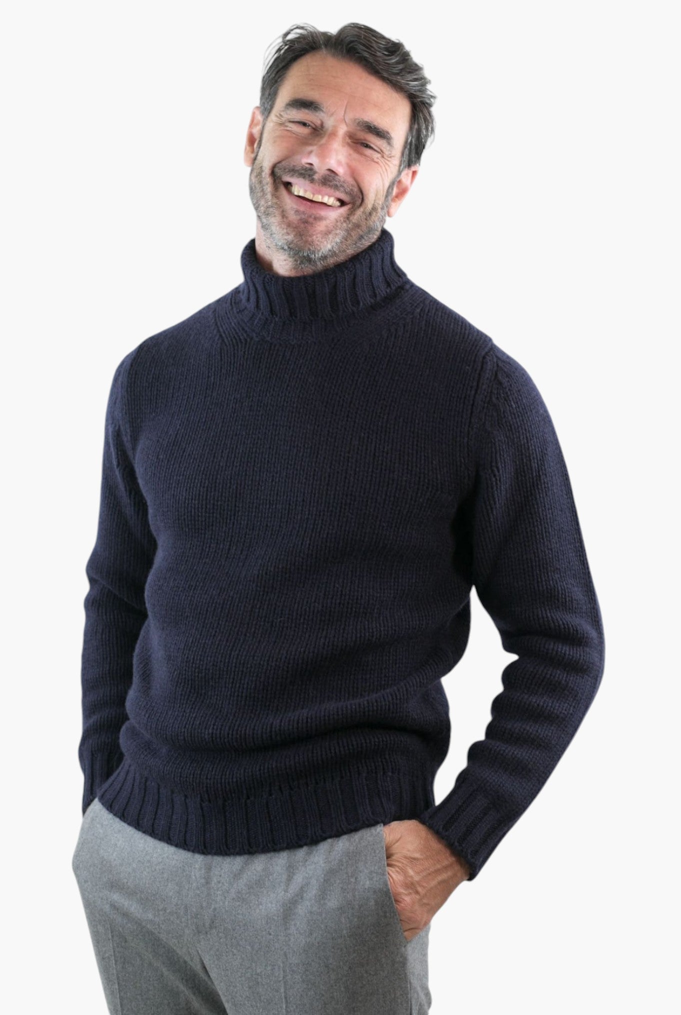 GUARINO Navy Blue Cashmere Turtleneck