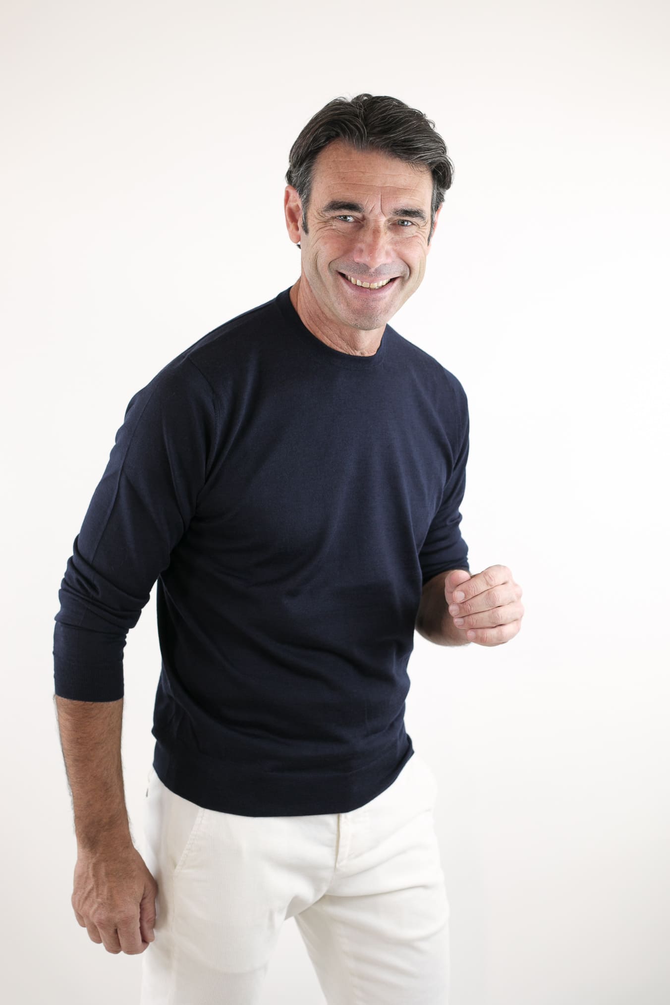 GUARINO Girocollo Lana Seta Cashmere Blu Scuro