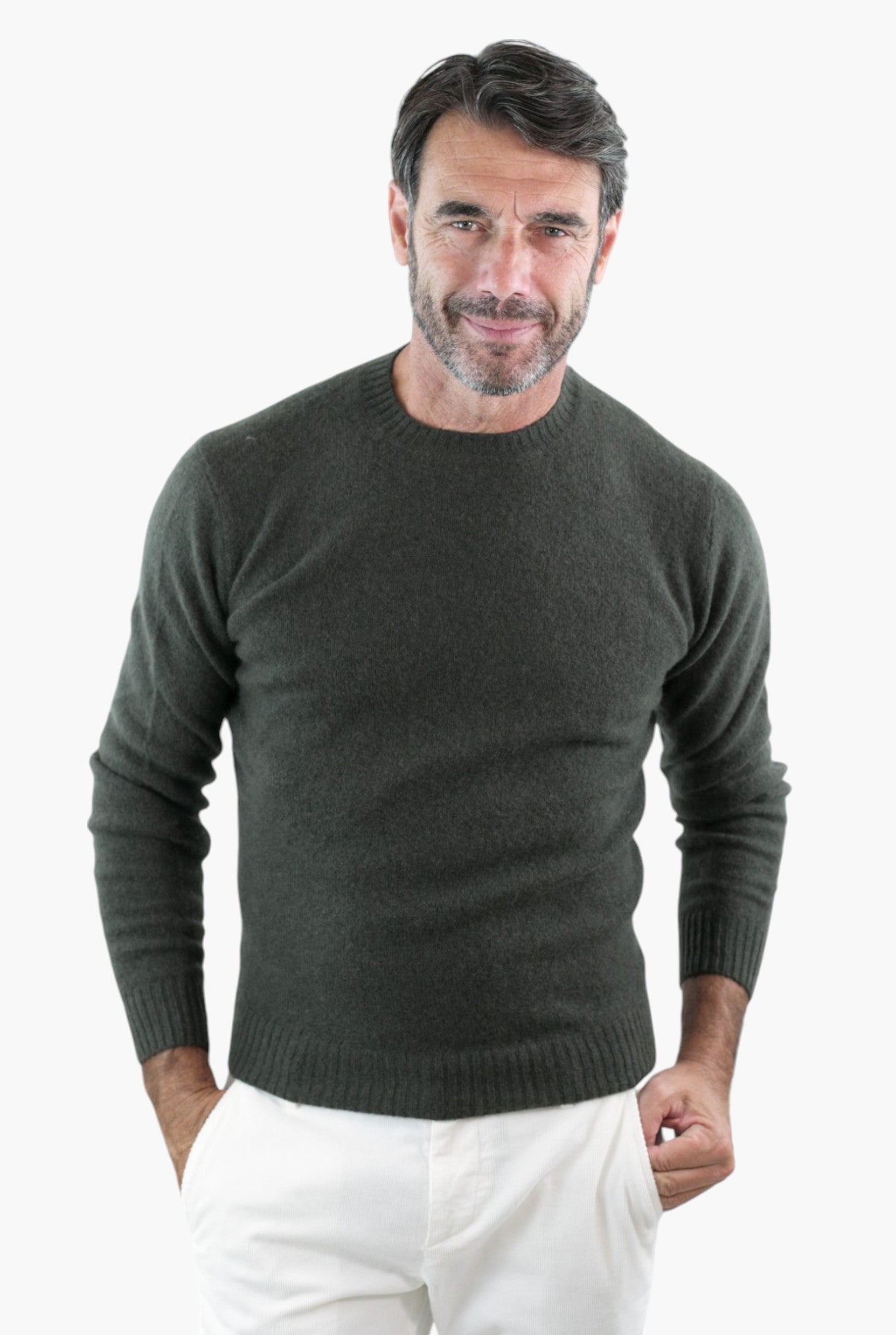 GUARINO Girocollo in Cashmere e Seta Verde Militare