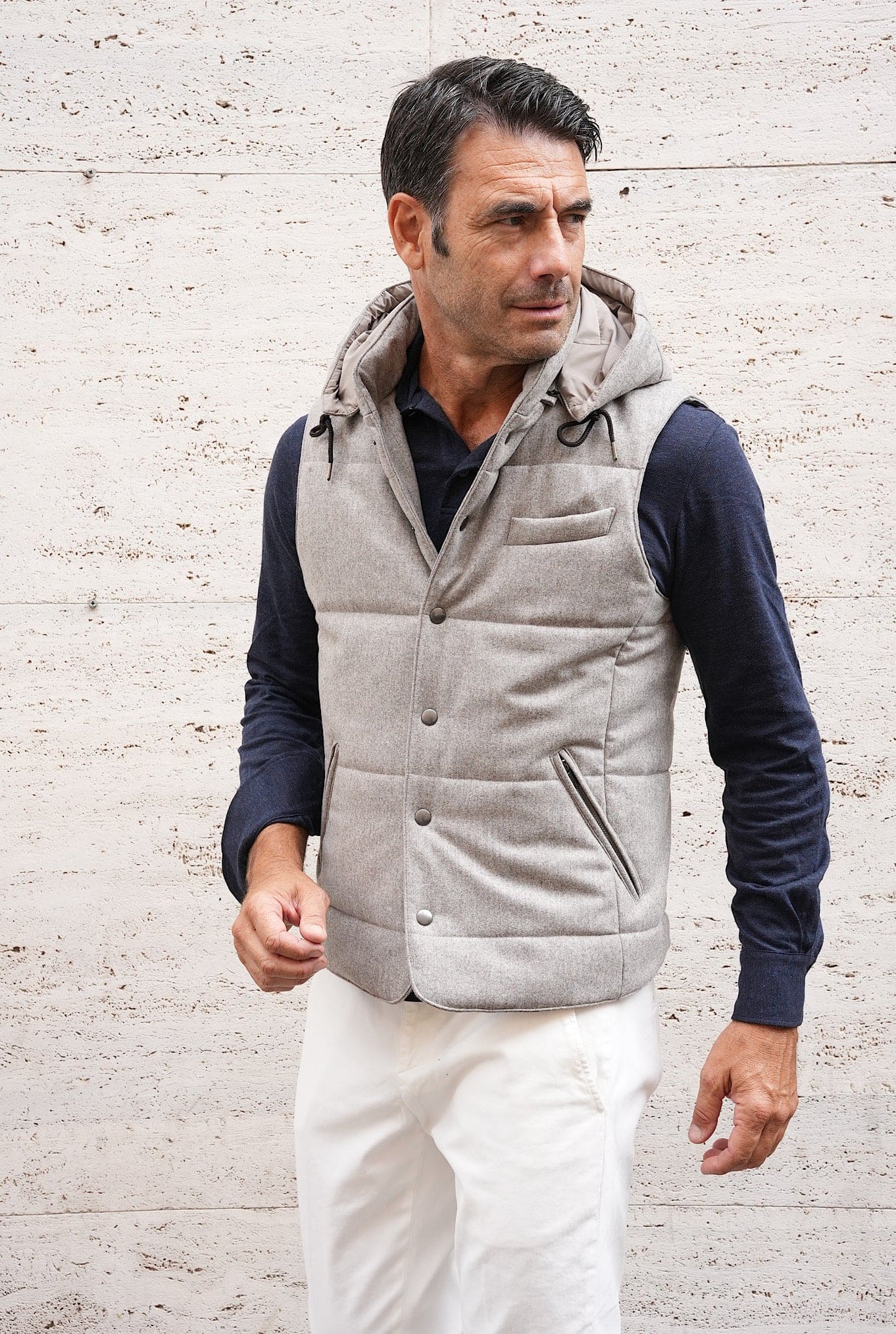 GUARINO Gilet di Lana con Cappuccio Staccabile Beige