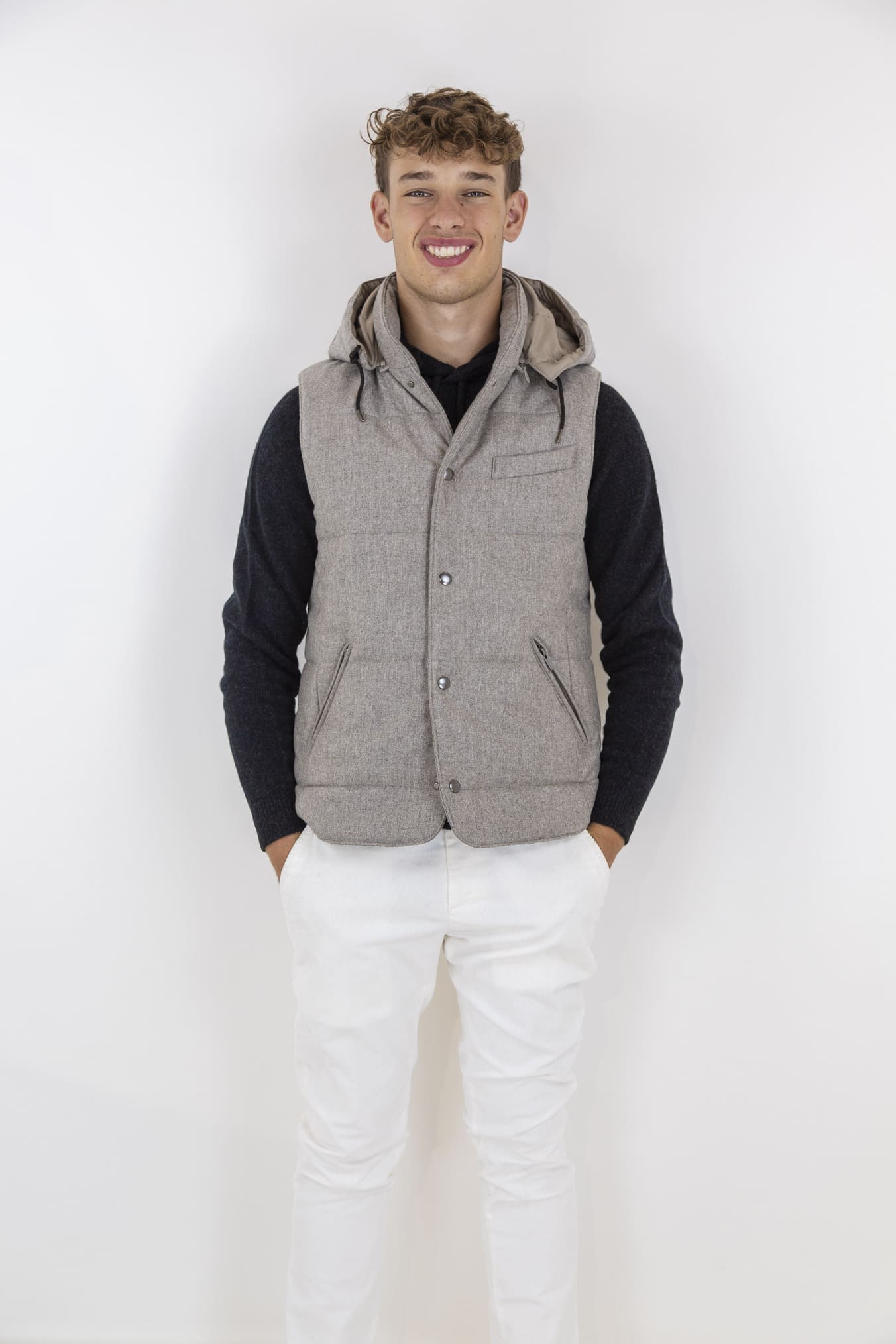 GUARINO Gilet di Lana con Cappuccio Staccabile Beige