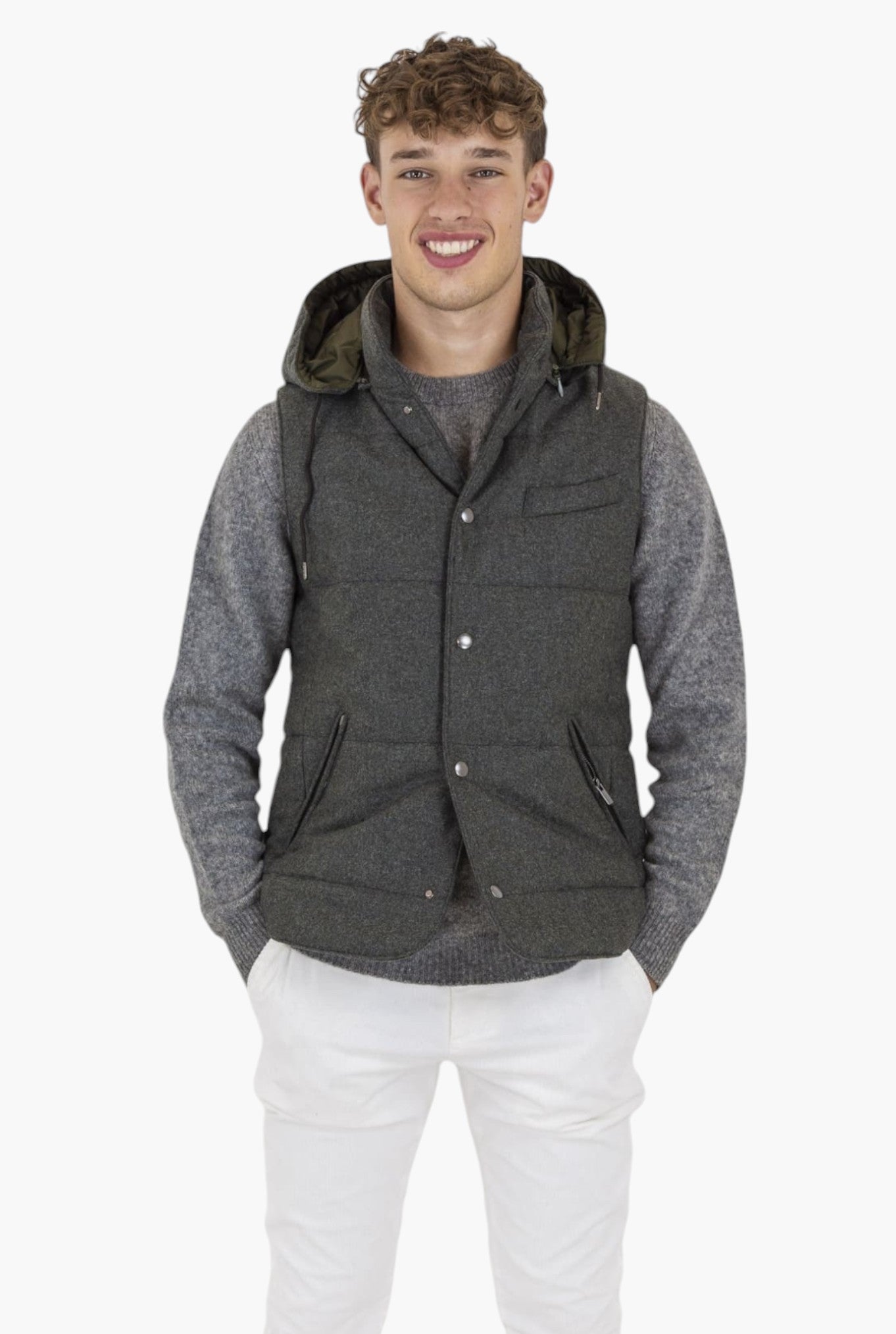 GUARINO Wool Vest with Detachable Hood Green