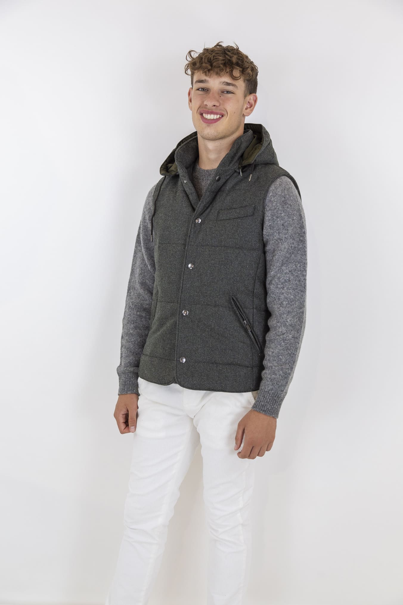 GUARINO Wool Vest with Detachable Hood Green