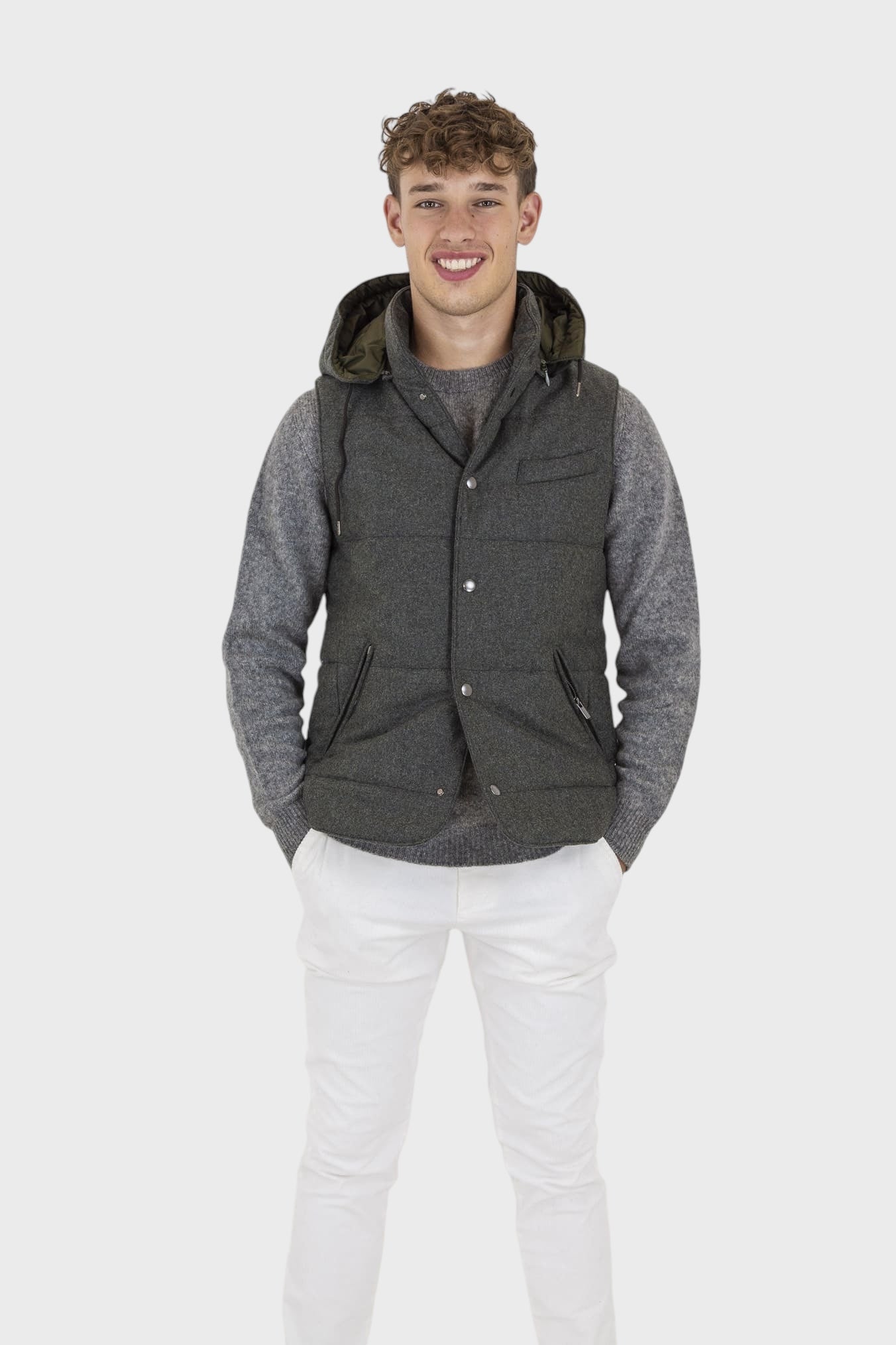 GUARINO Wool Vest with Detachable Hood Green