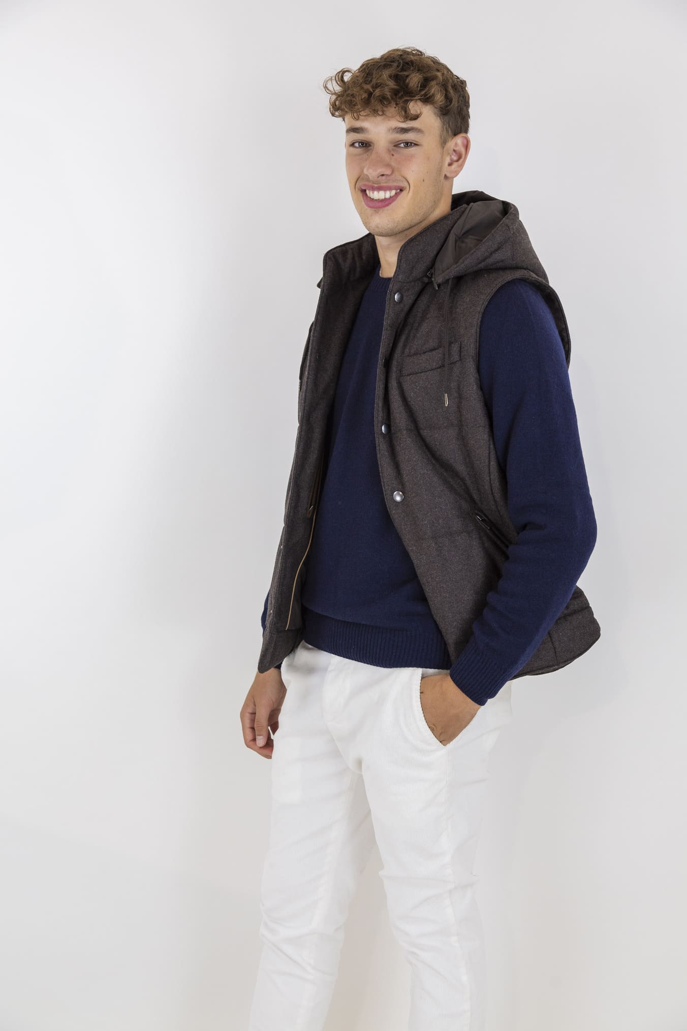 GUARINO Wool Vest with Detachable Hood Dark Brown