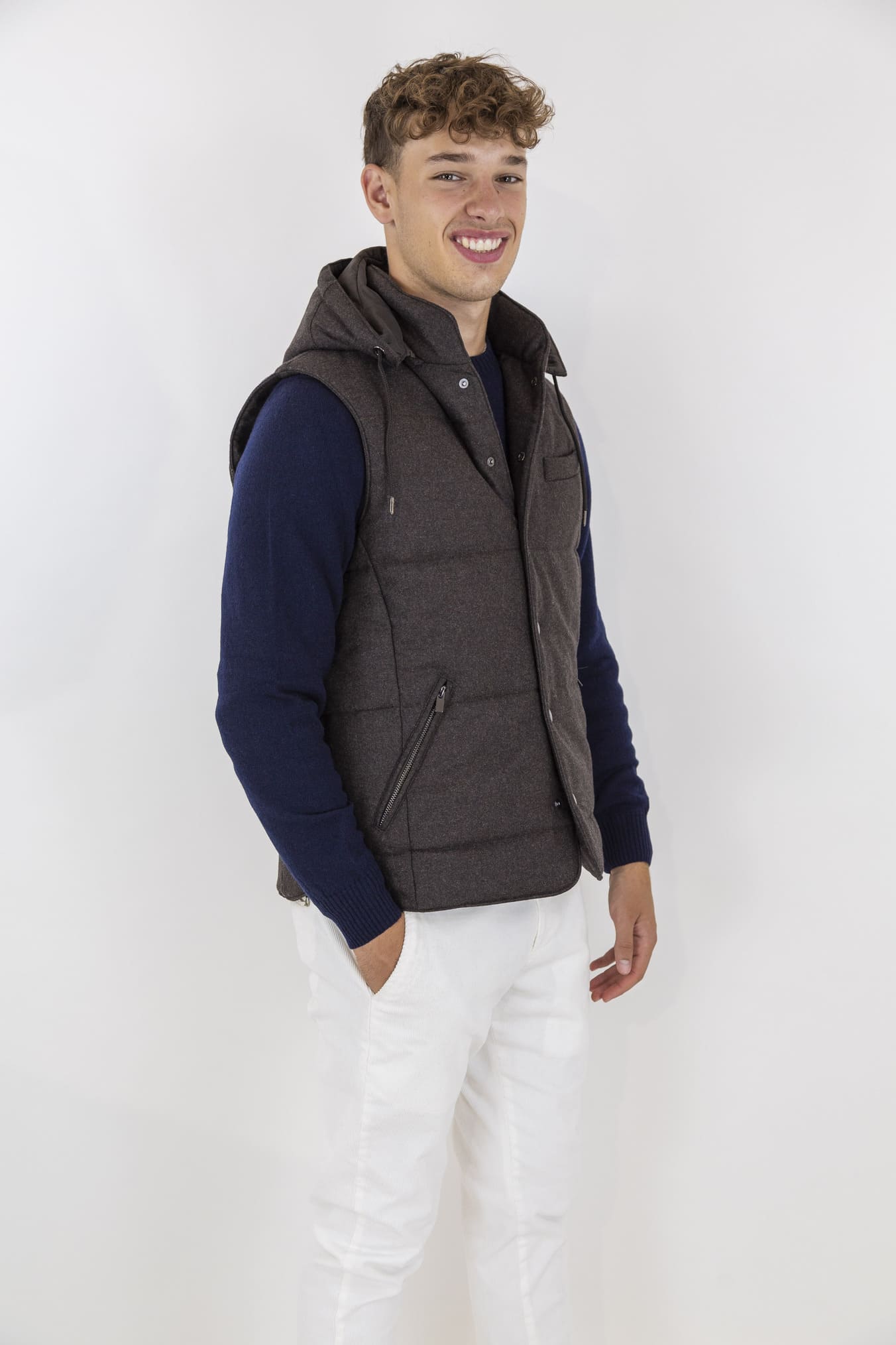 GUARINO Wool Vest with Detachable Hood Dark Brown