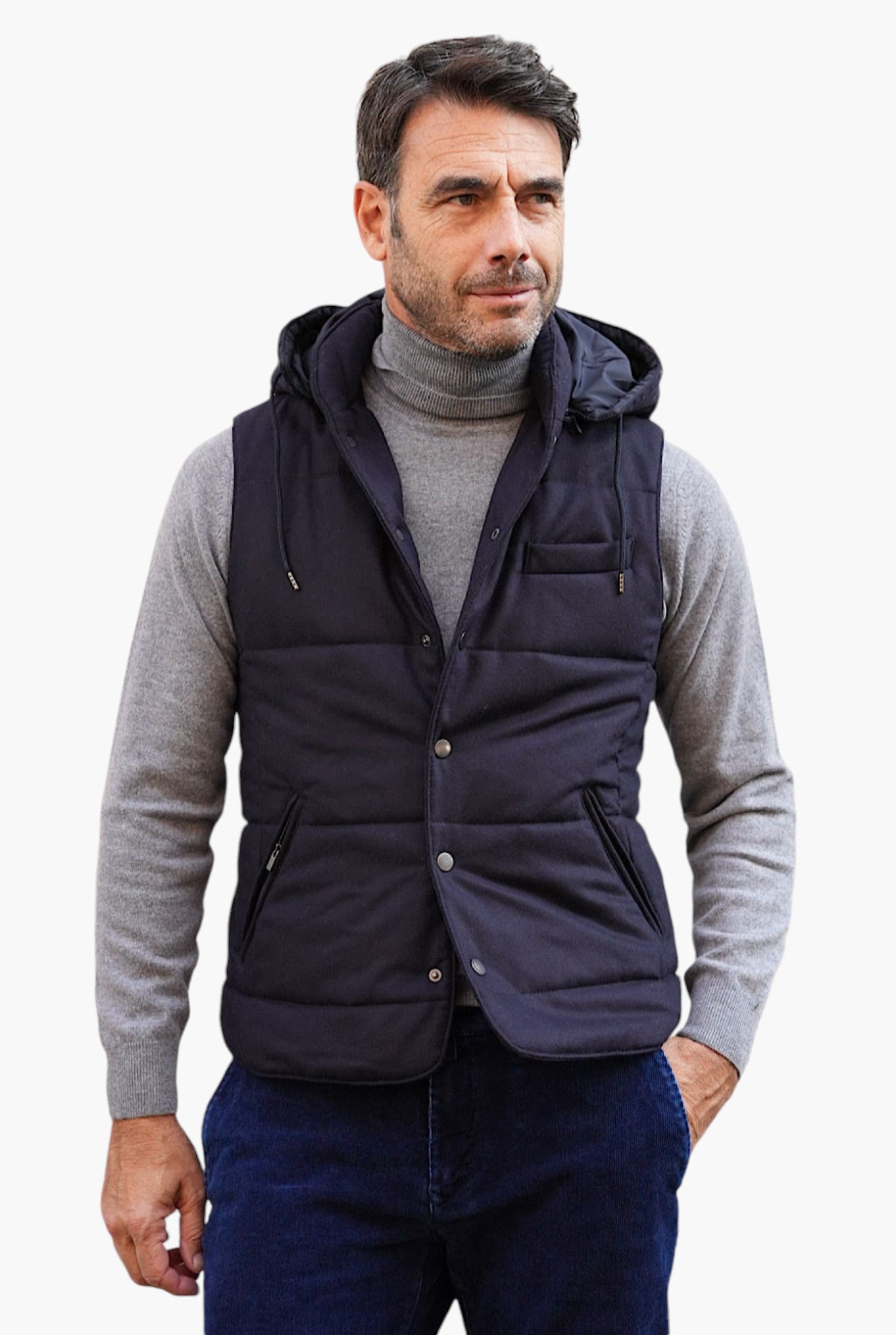 Wool Vest with Detachable Hood Blue