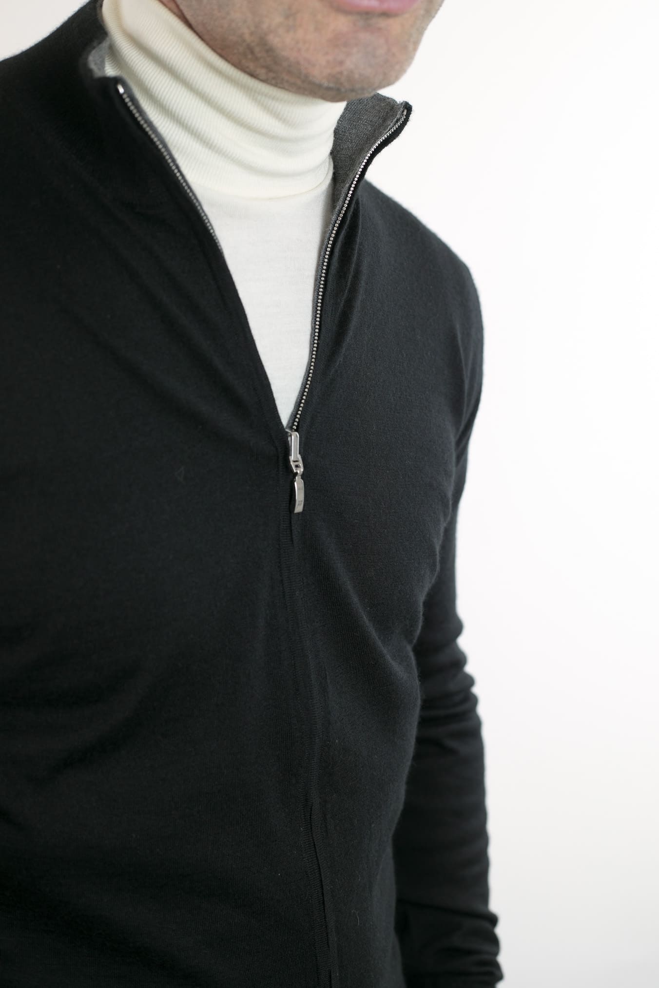 Full Zip Double Face Black and Grey Jersey