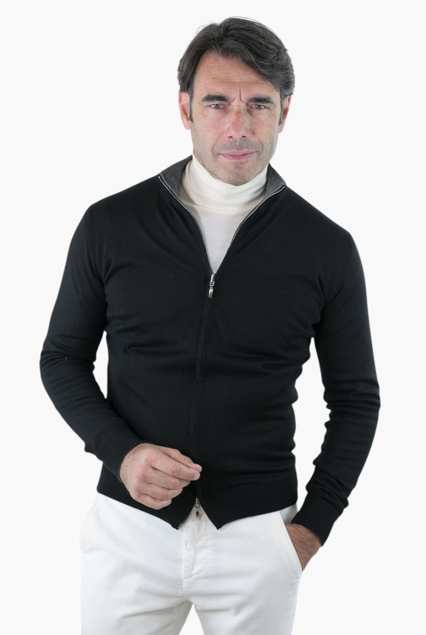 Full Zip Double Face Black and Grey Jersey