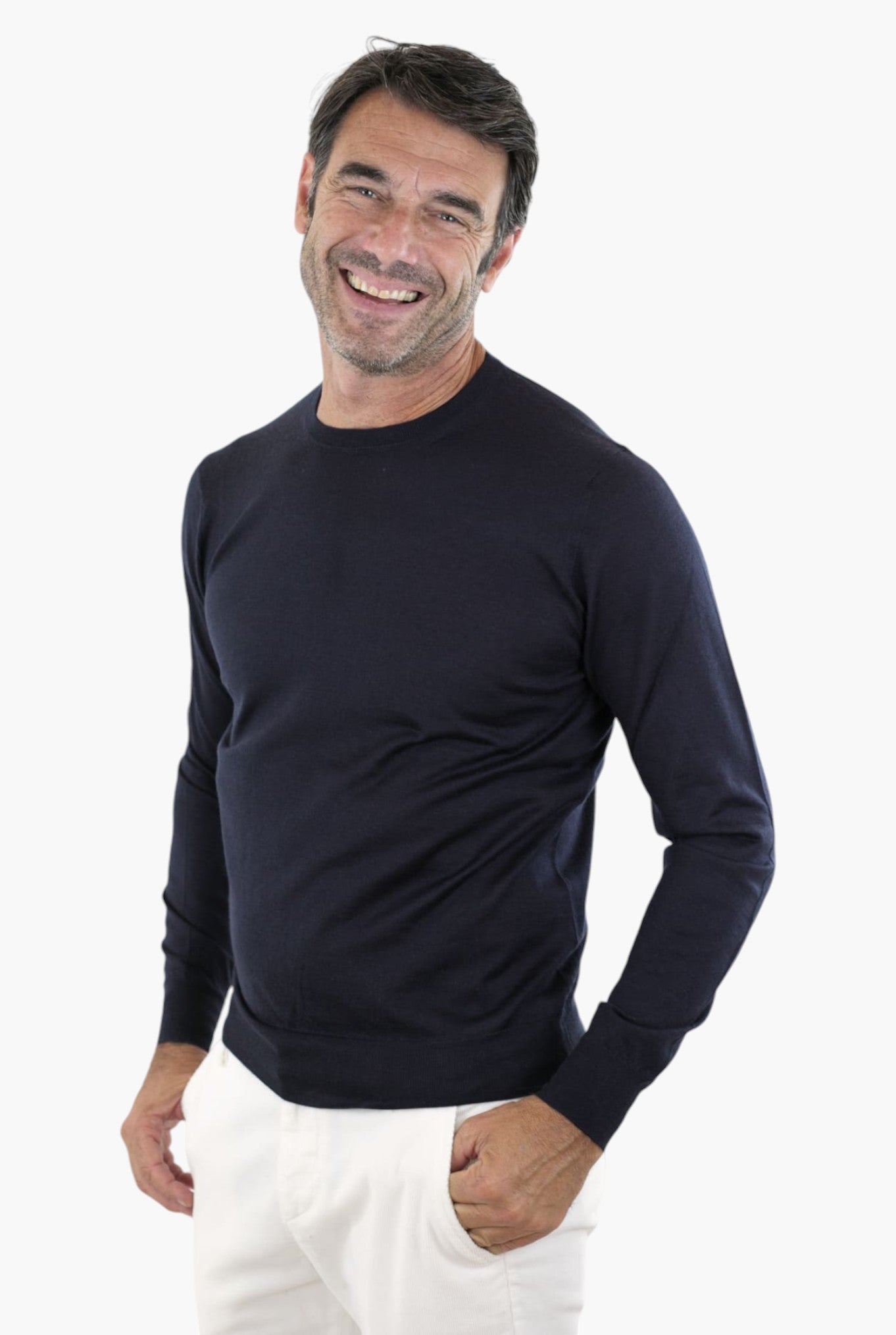 Girocollo Superlight Cashmere e Seta Pettinato Blu Scuro