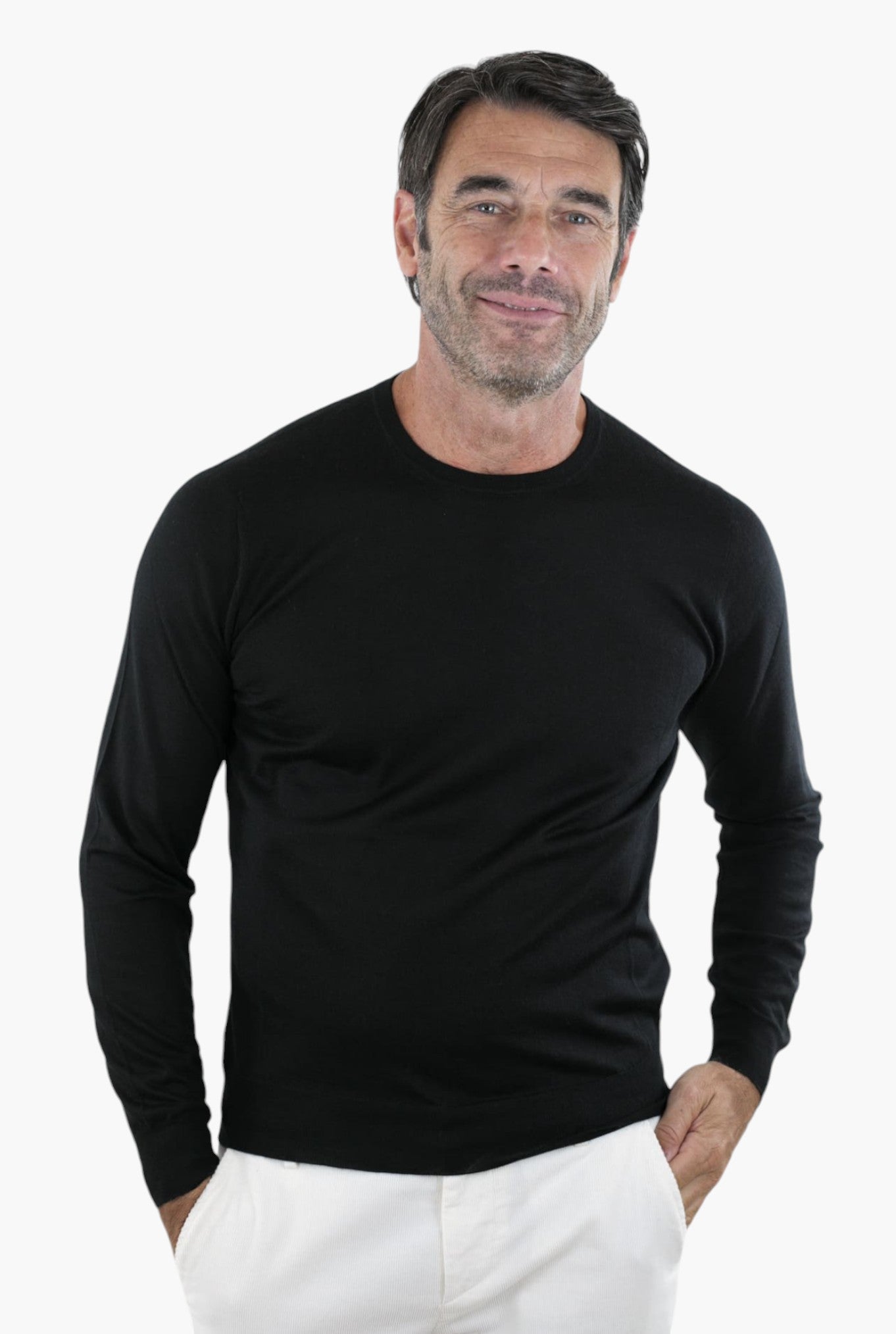 Girocollo Superlight Cashmere e Seta Pettinato Nero