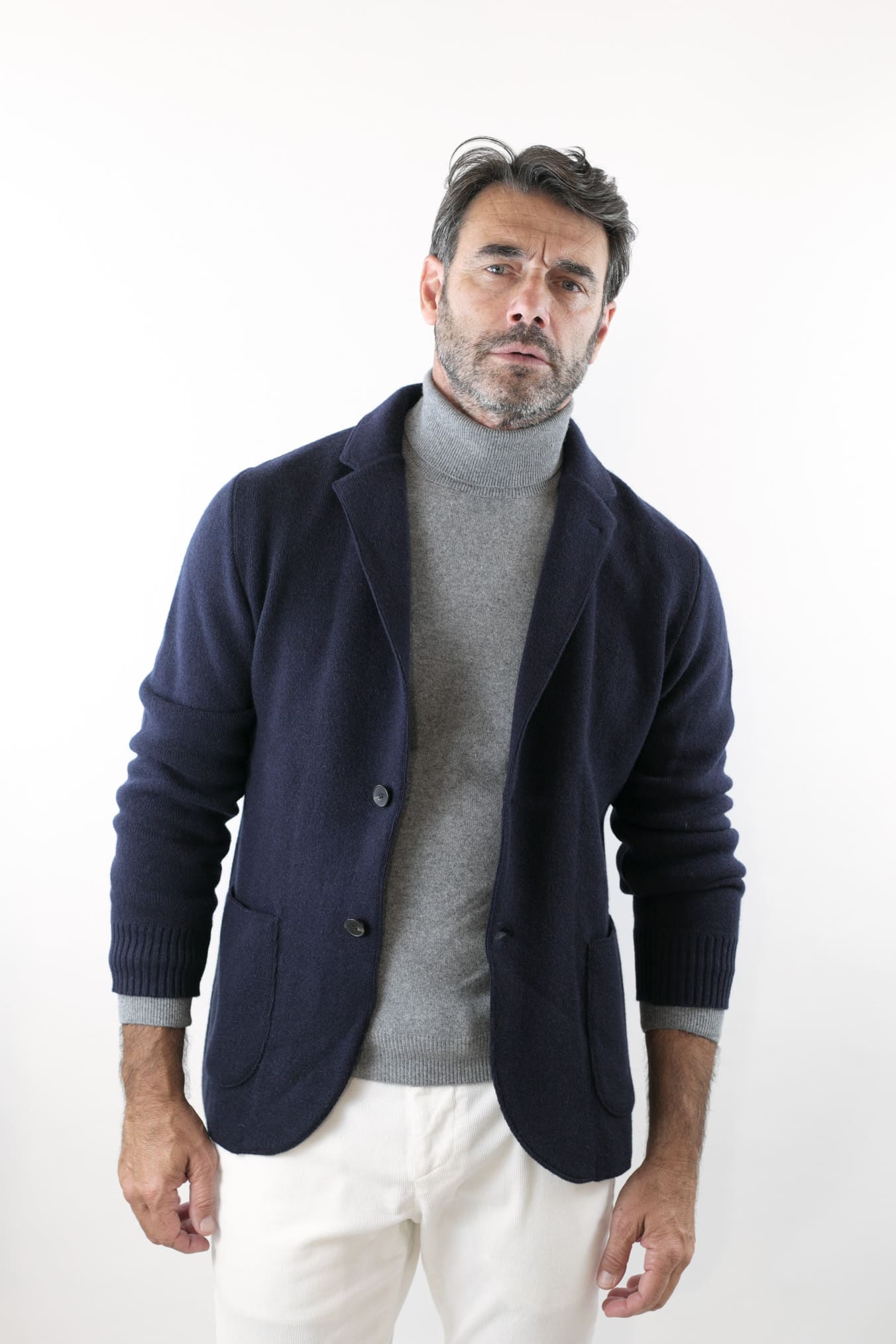 Giacca Maglia in Cashmere Blu Navy