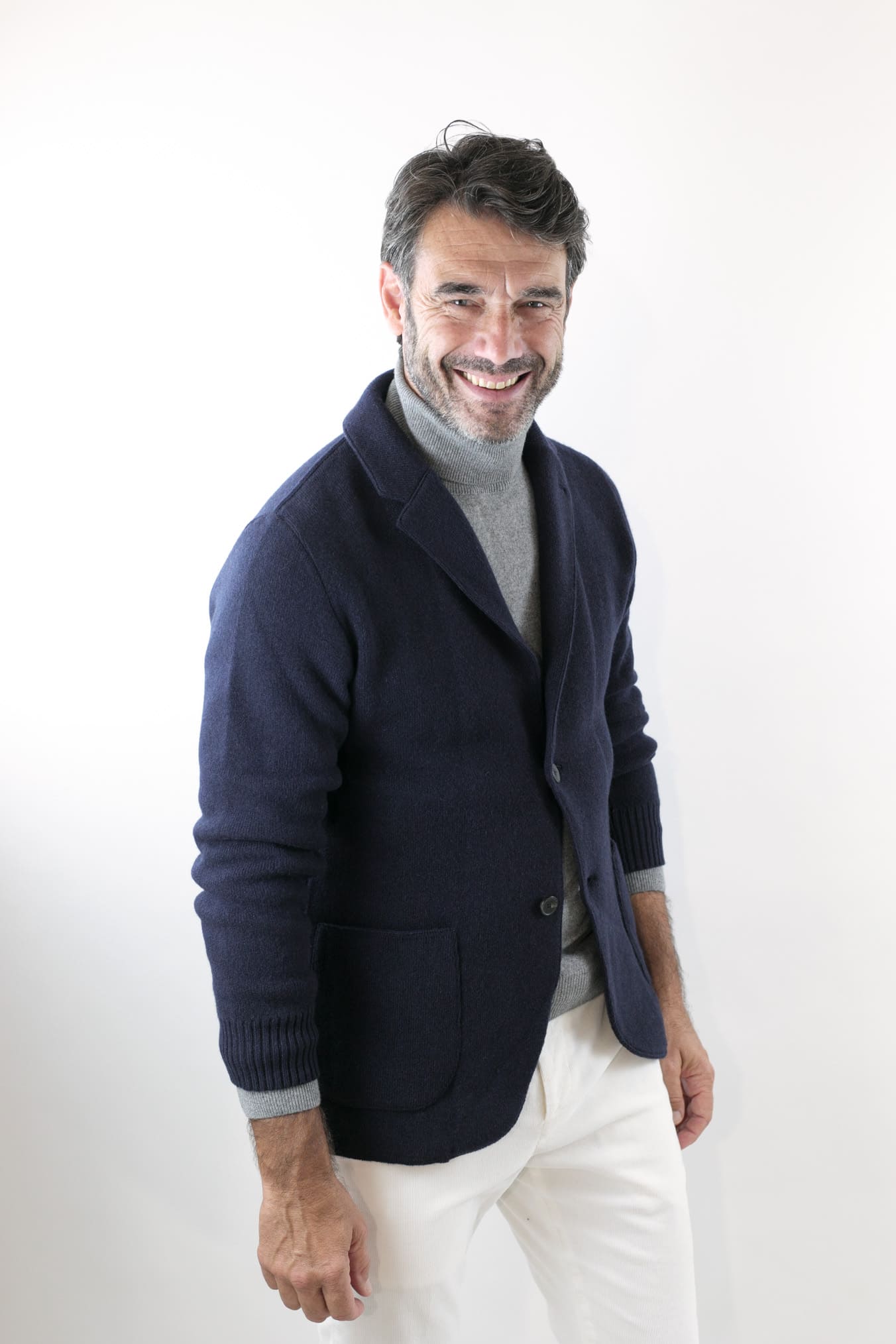 Navy Blue Cashmere Knit Jacket