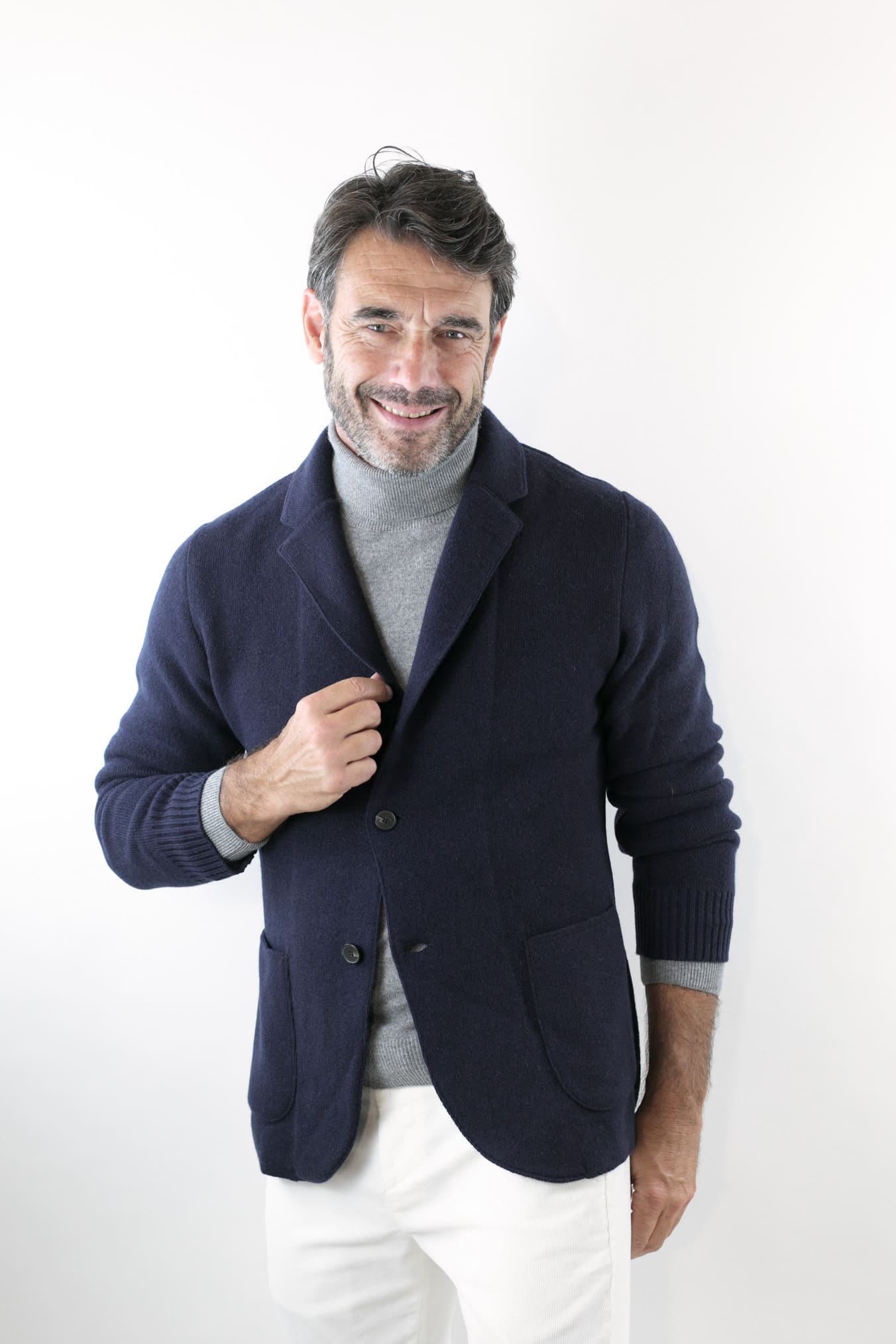 Navy Blue Cashmere Knit Jacket