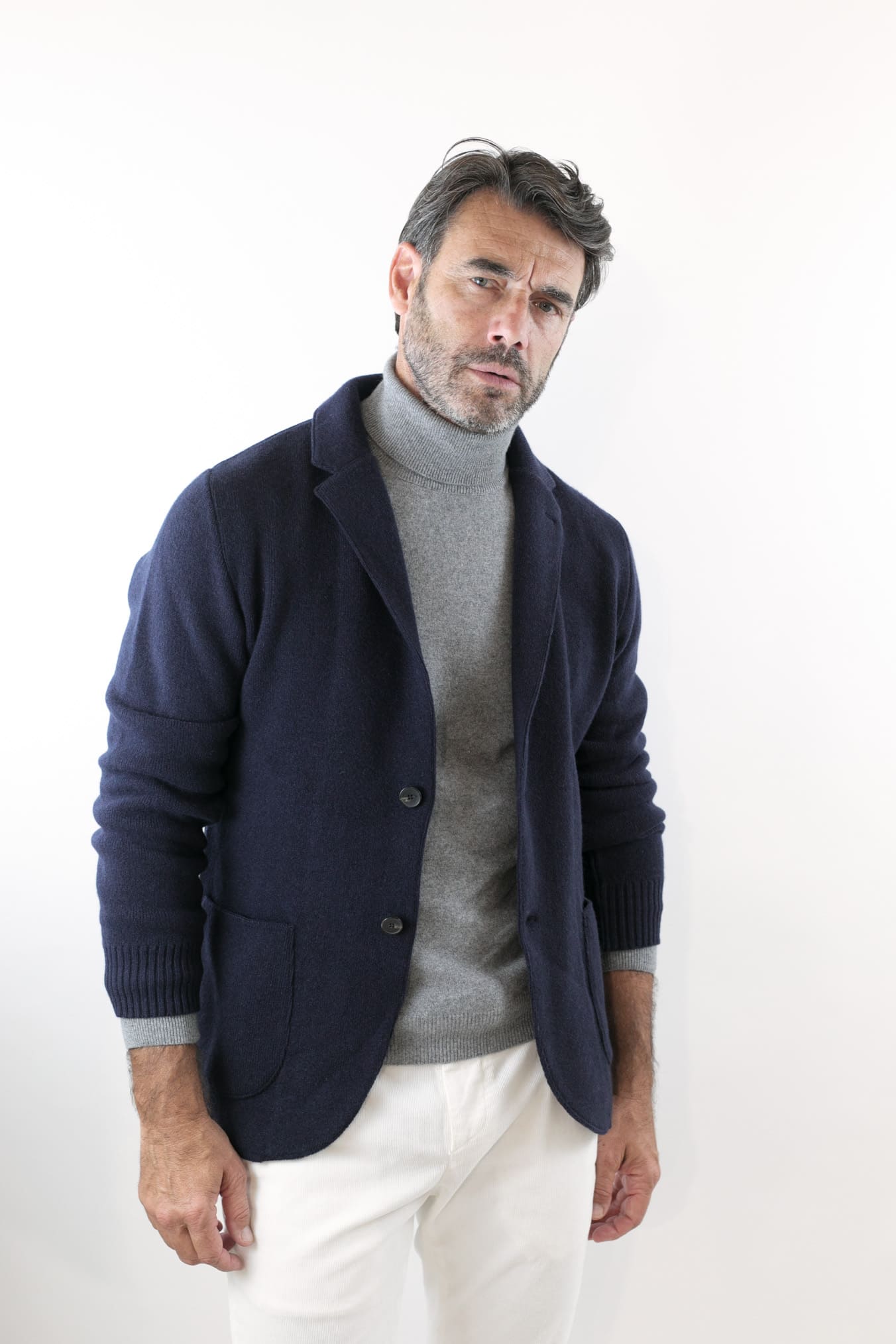 Navy Blue Cashmere Knit Jacket