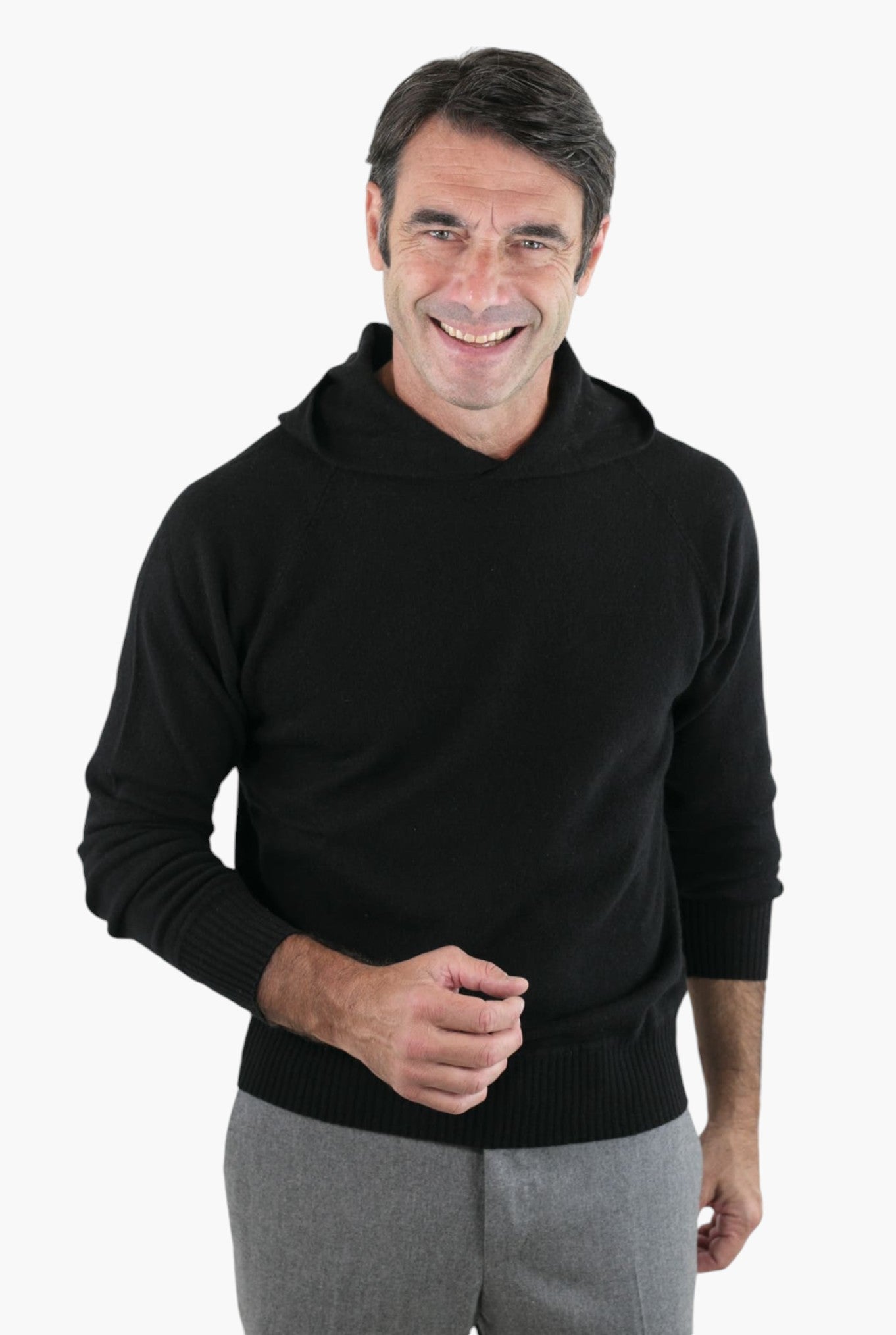 GUARINO Maglia Felpa Cashmere con Cappuccio Nero