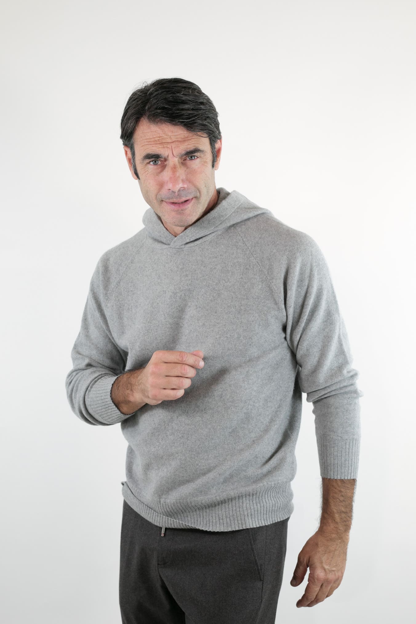 GUARINO Maglia Felpa Cashmere con Cappuccio Grigio Perla