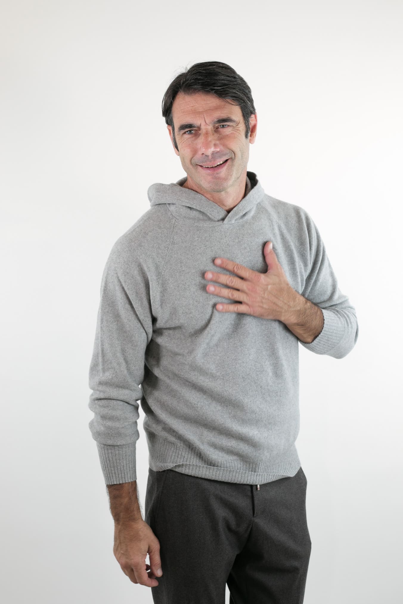 GUARINO Maglia Felpa Cashmere con Cappuccio Grigio Perla