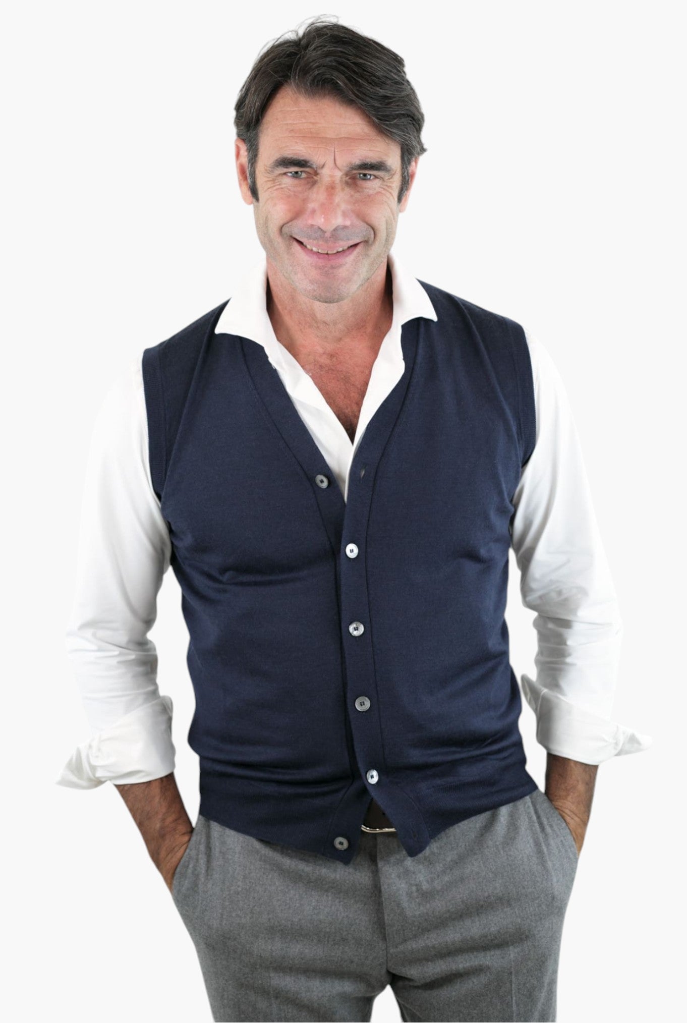 GUARINO Gilet con Bottoni Merino Extrafine Blu Scuro