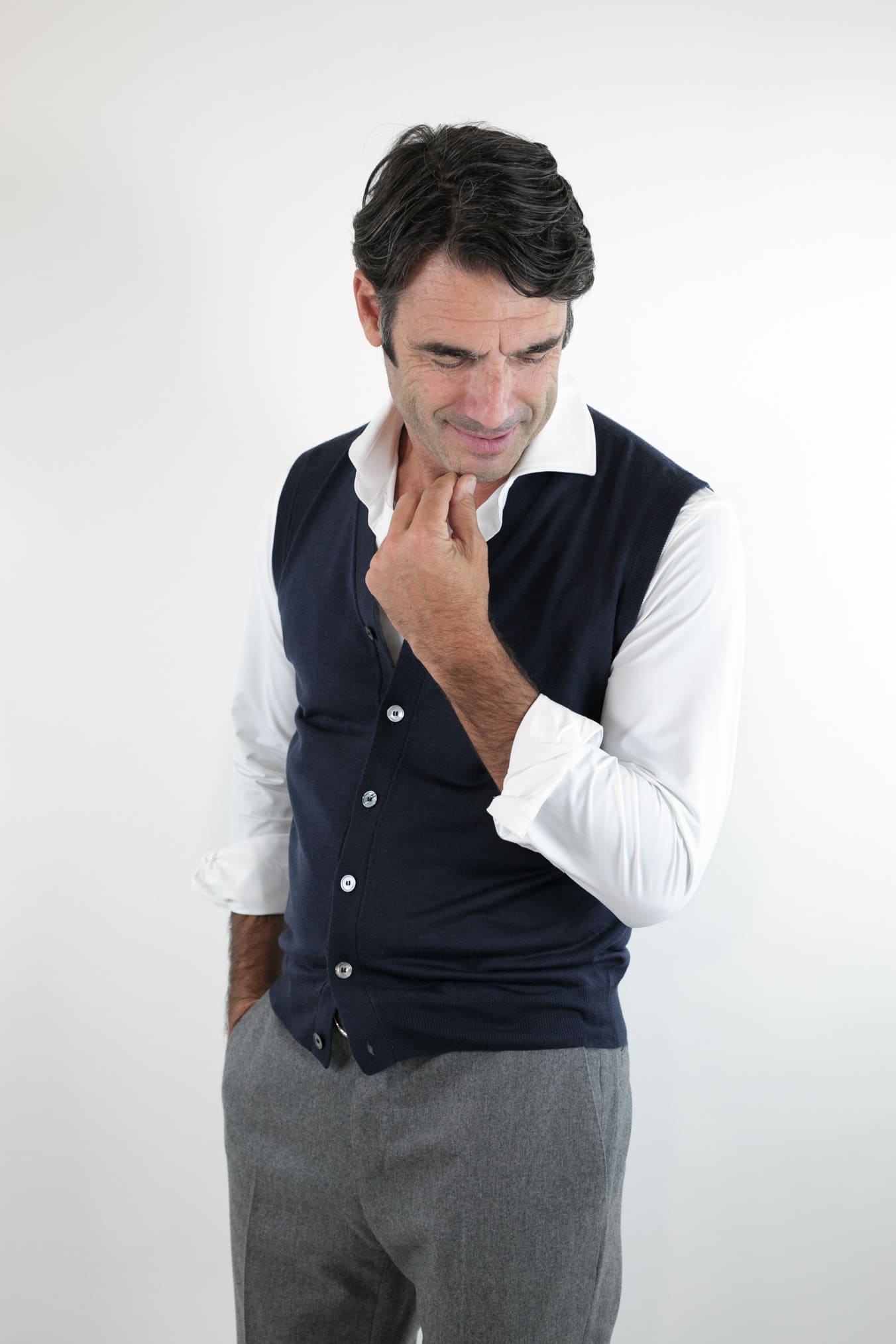 GUARINO Gilet con Bottoni Merino Extrafine Blu Scuro