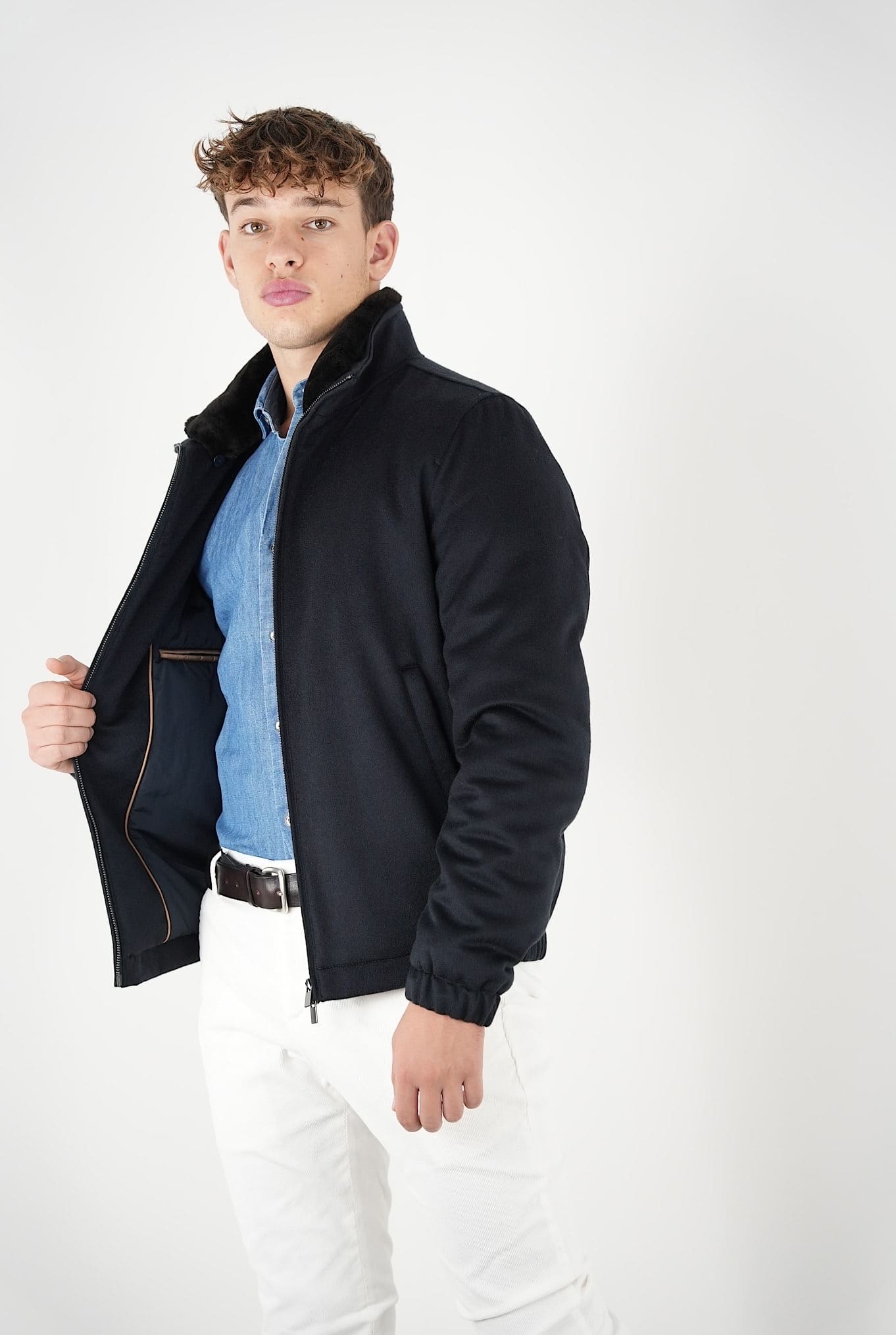 GUARINO Blue Cashmere and Castorino jacket