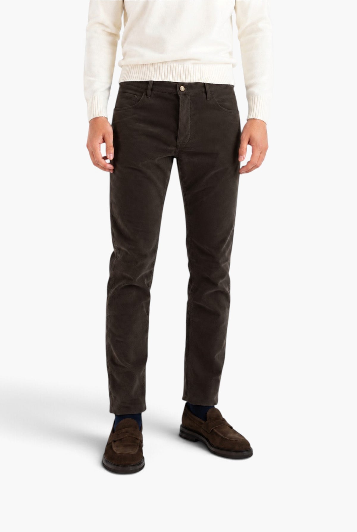 INCOTEX Pantaloni Velluto Diagonale 5 Tasche Moro
