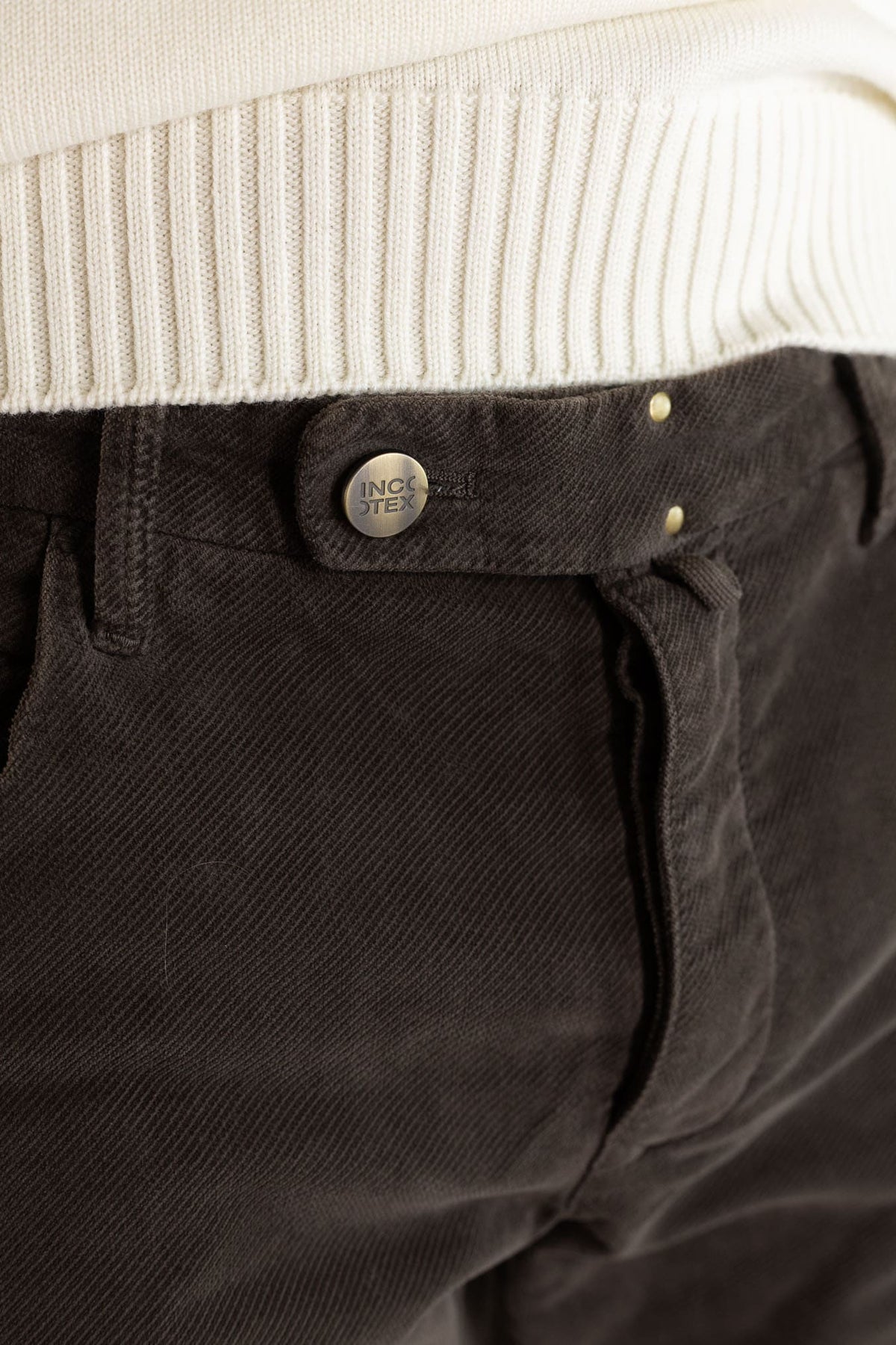 INCOTEX Pantaloni Velluto Diagonale 5 Tasche Moro
