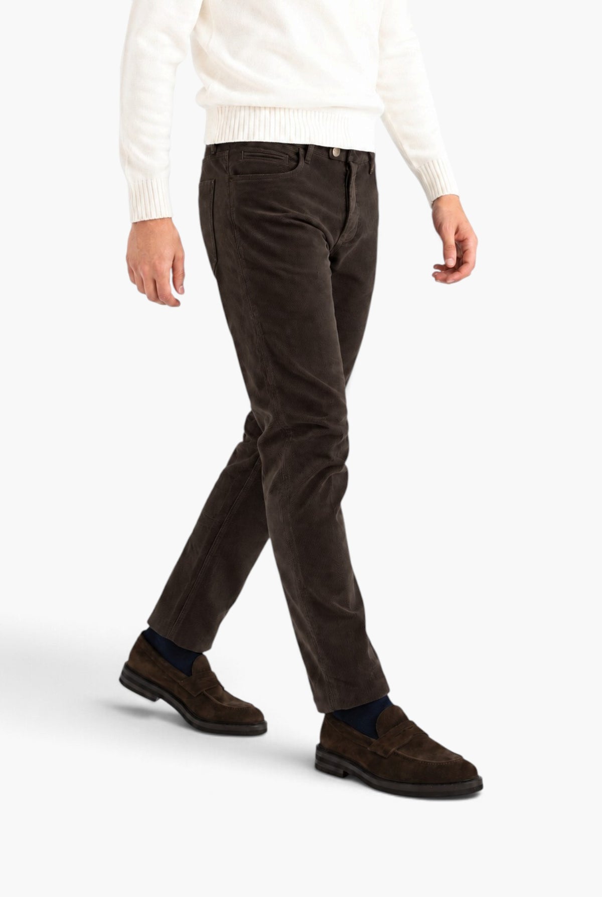 INCOTEX Pantaloni Velluto Diagonale 5 Tasche Moro