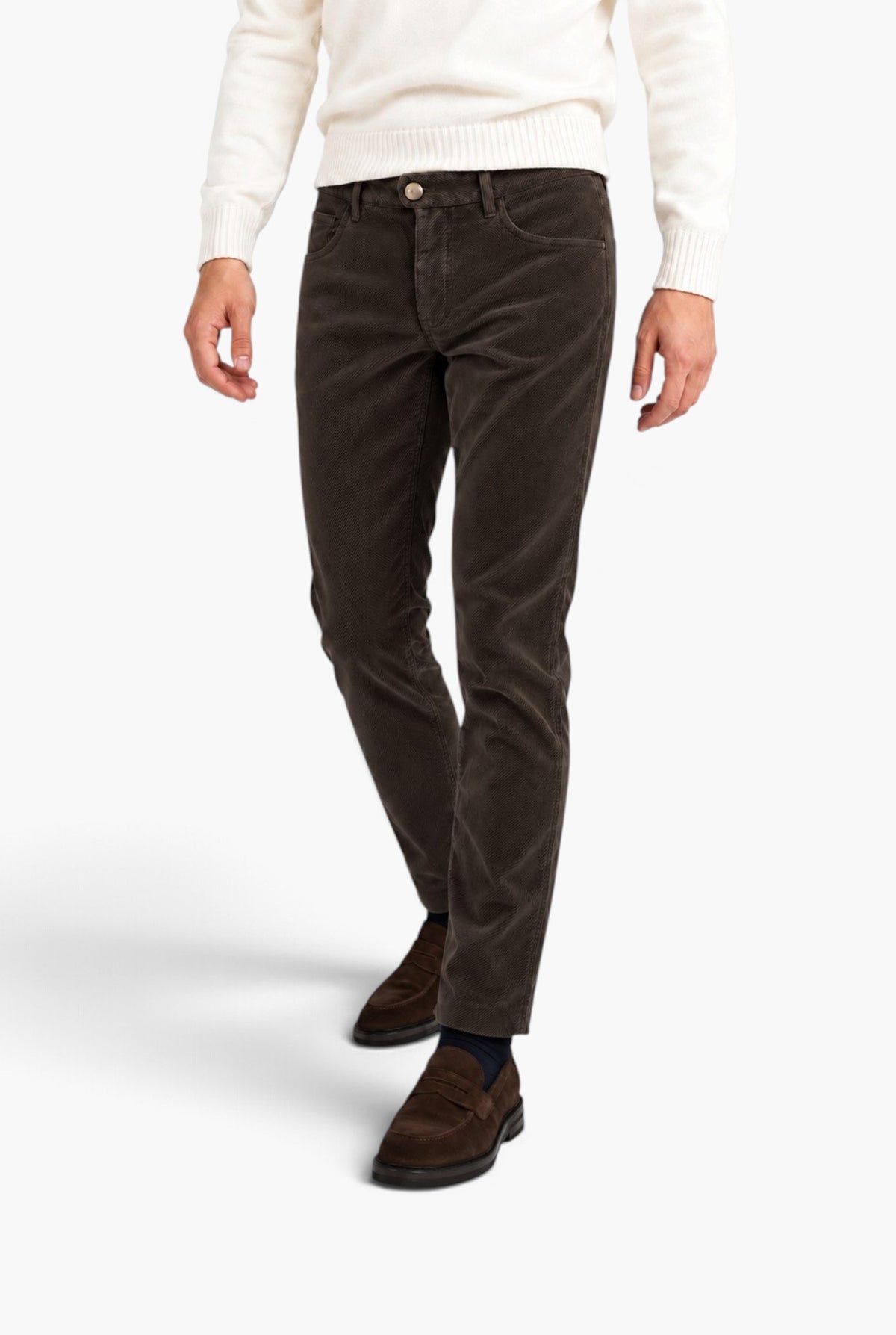 INCOTEX Pantaloni Velluto Diagonale 5 Tasche Moro