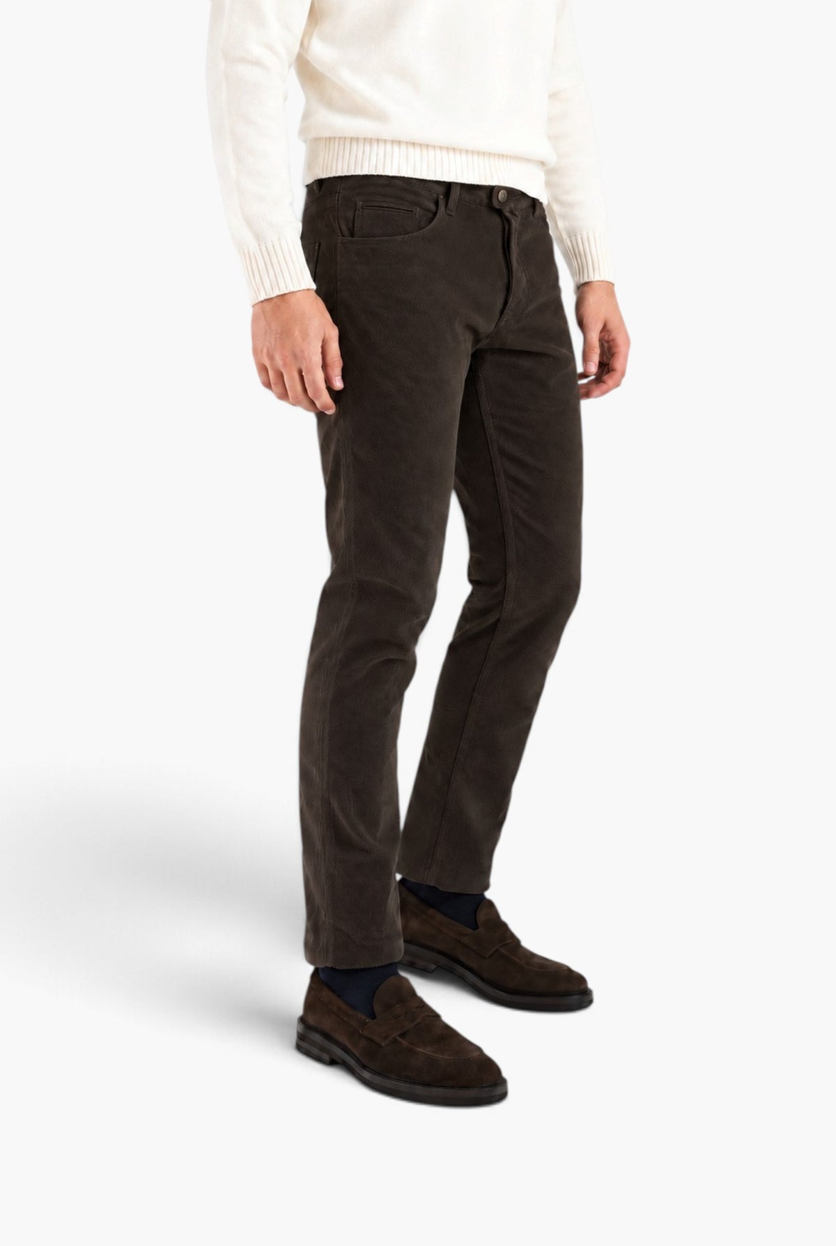 INCOTEX Pantaloni Velluto Diagonale 5 Tasche Moro