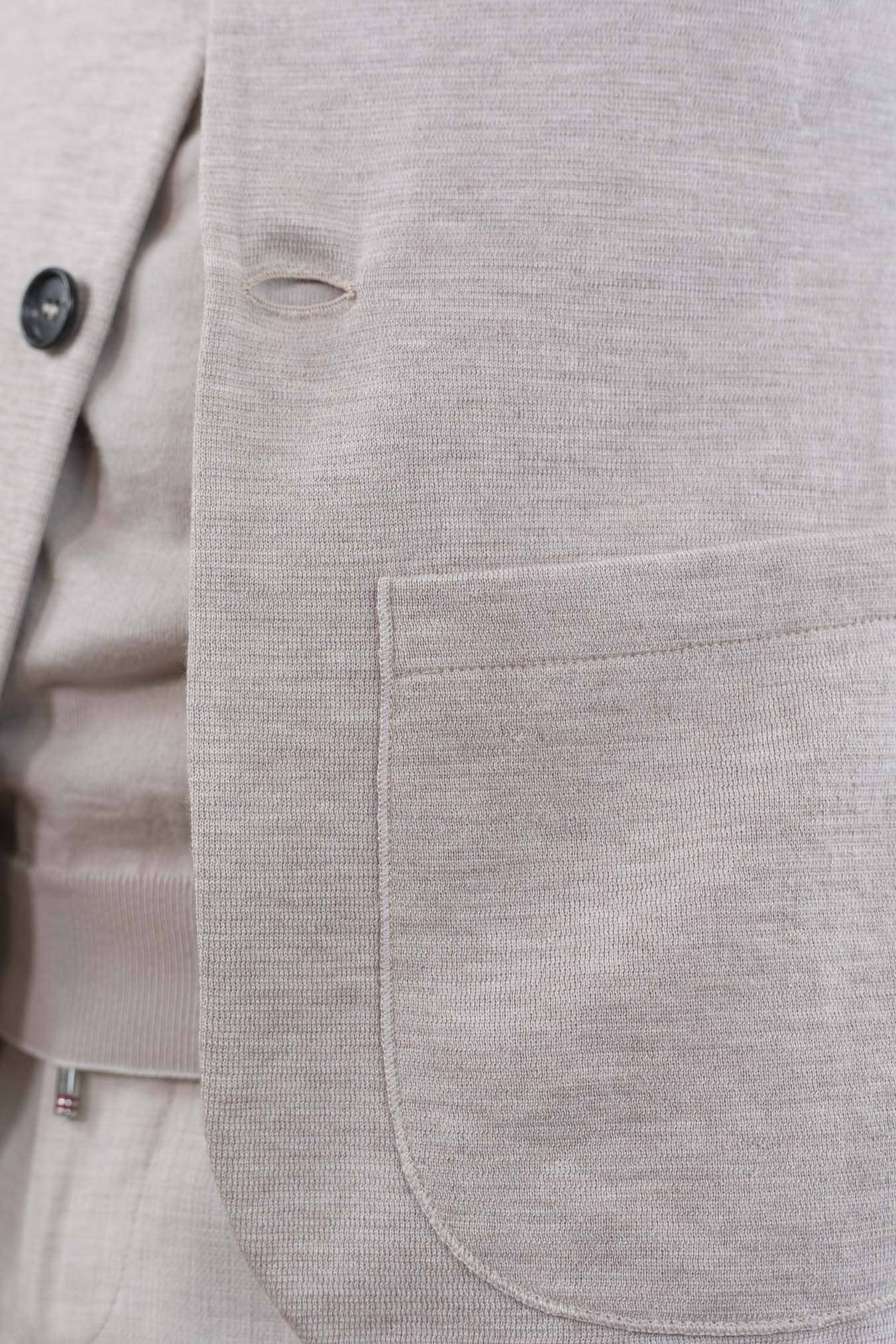 ISAIA Giacca Maglia Lana Seta e Cashmere Beige Chiaro