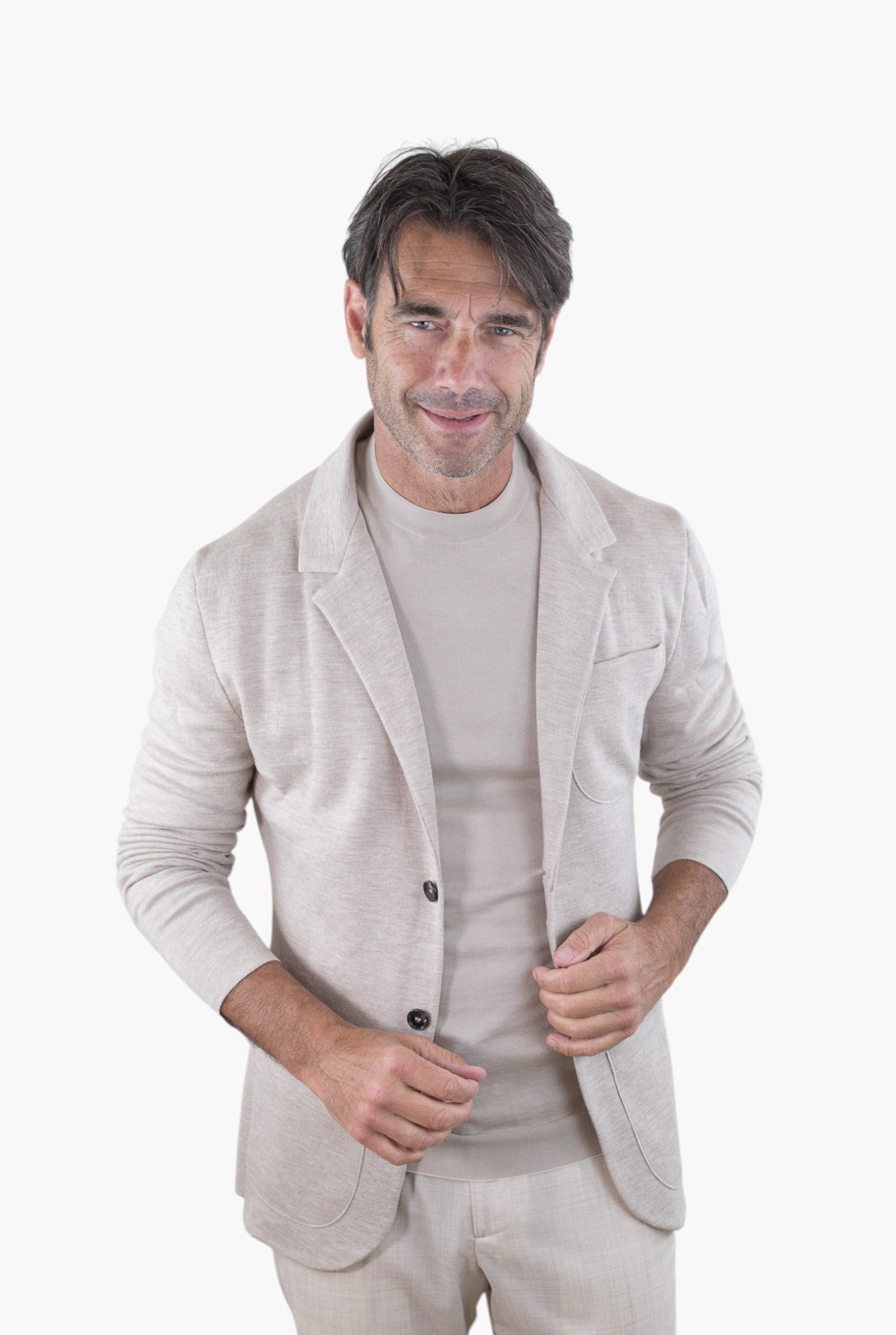 ISAIA Giacca Maglia Lana Seta e Cashmere Beige Chiaro