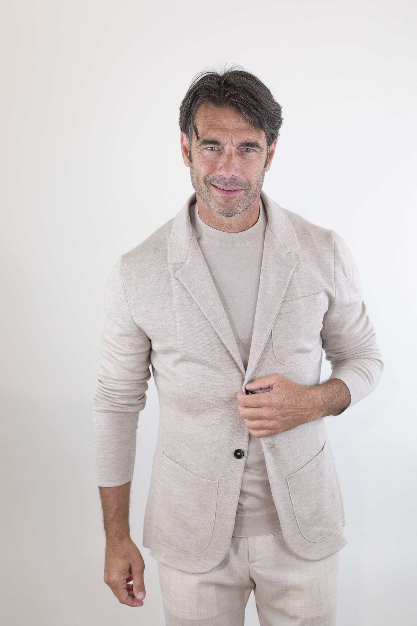 ISAIA Giacca Maglia Lana Seta e Cashmere Beige Chiaro