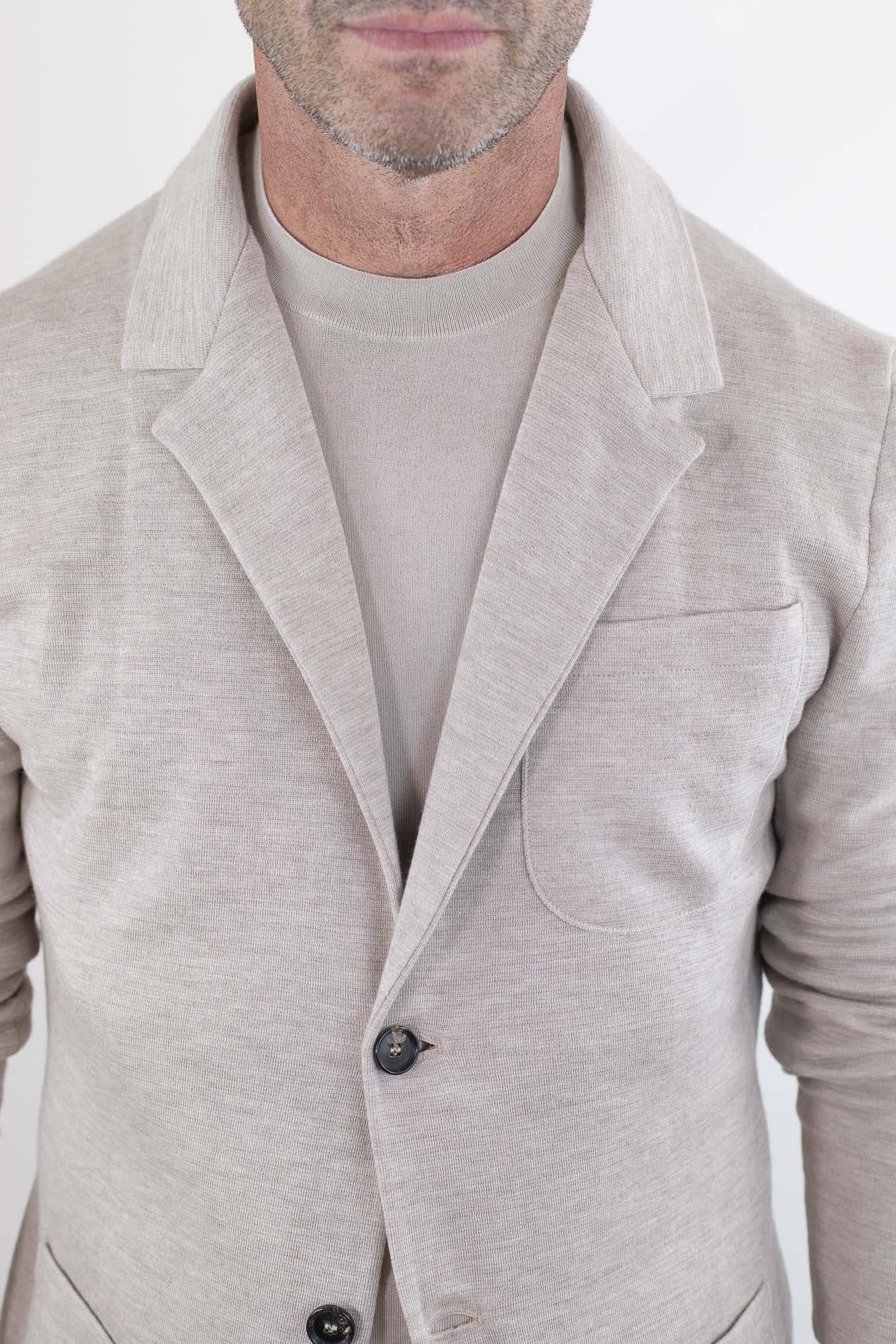 ISAIA Giacca Maglia Lana Seta e Cashmere Beige Chiaro