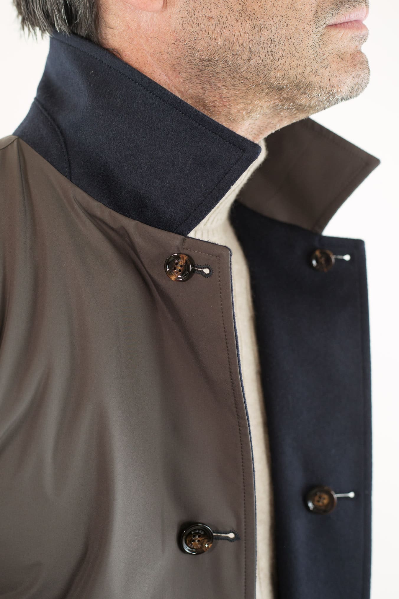 Reversible Cashmere and Nylon Coat Blue/Dark Brown