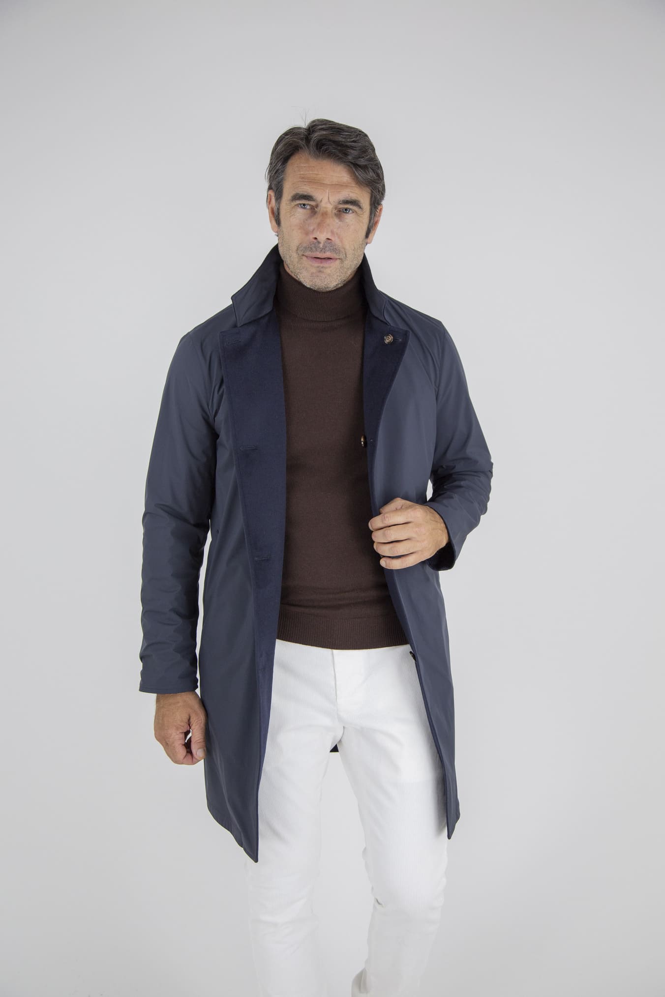 KIRED Cappotto Reversibile Cashmere e Nylon Blu/Navy