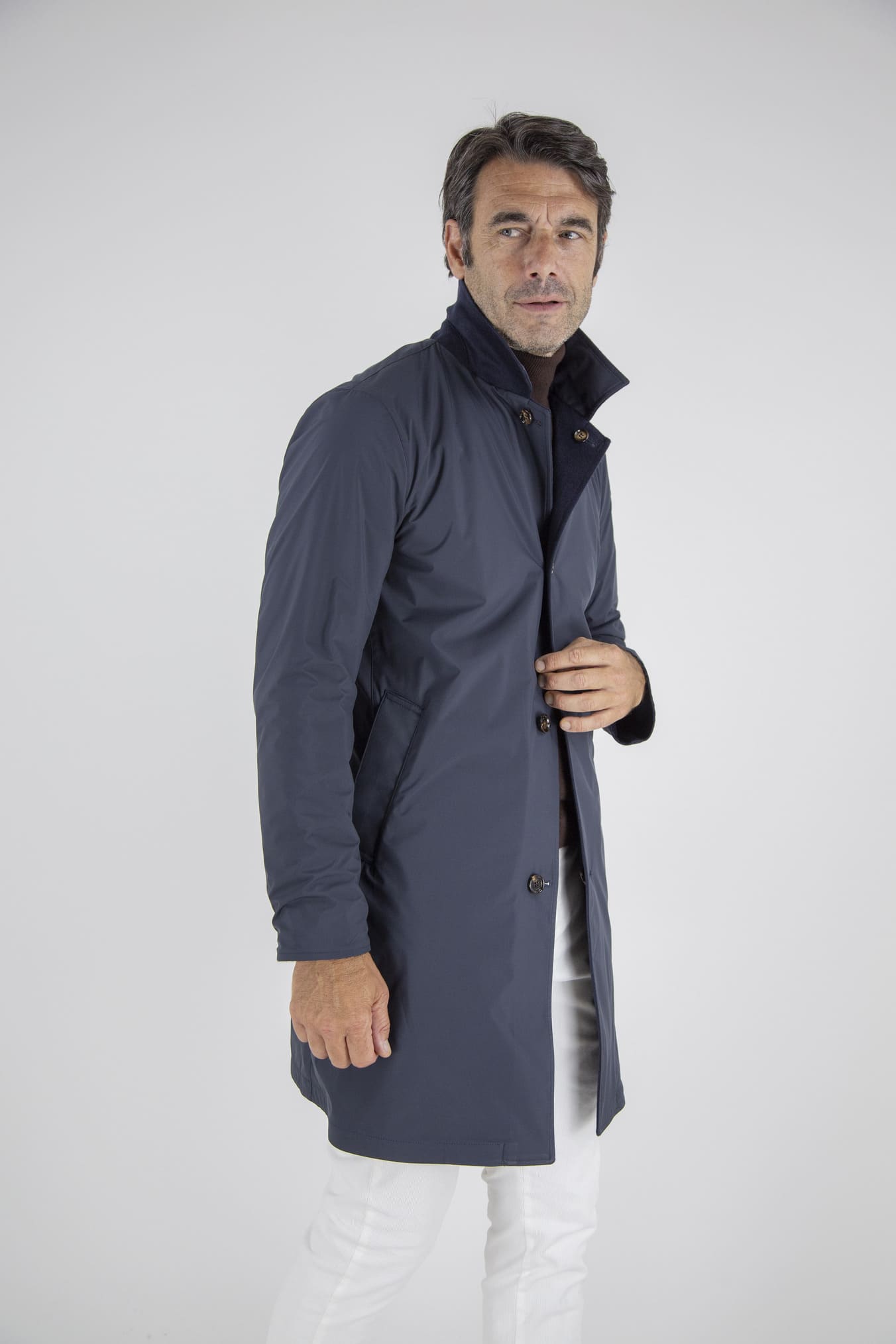 KIRED Cappotto Reversibile Cashmere e Nylon Blu/Navy