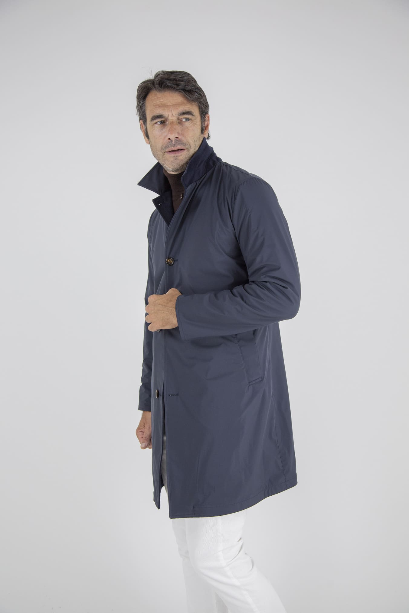 KIRED Cappotto Reversibile Cashmere e Nylon Blu/Navy